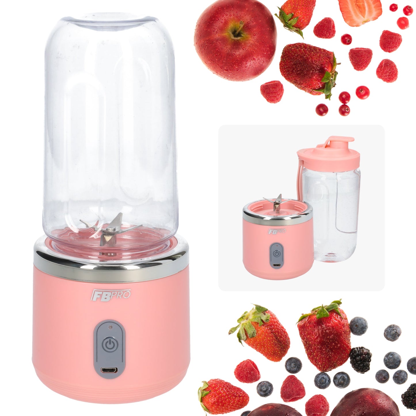 Draadloze blender - Smoothie maker - Blender To-Go - Compact - USB-C oplader - 300ML inhoud - Roze