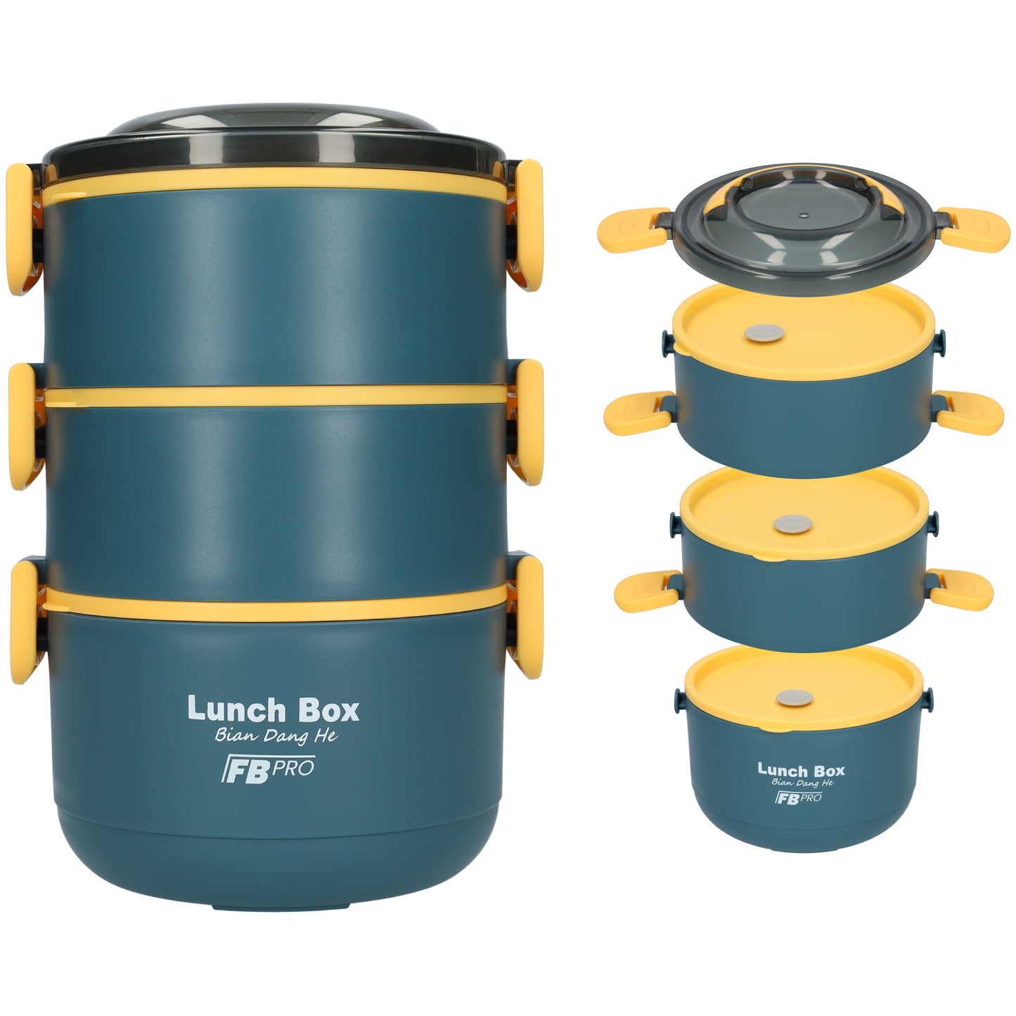Lunchbox - 3-in-1 - Vershouddoos - RVS vershoudbakjes - Blauw/Geel