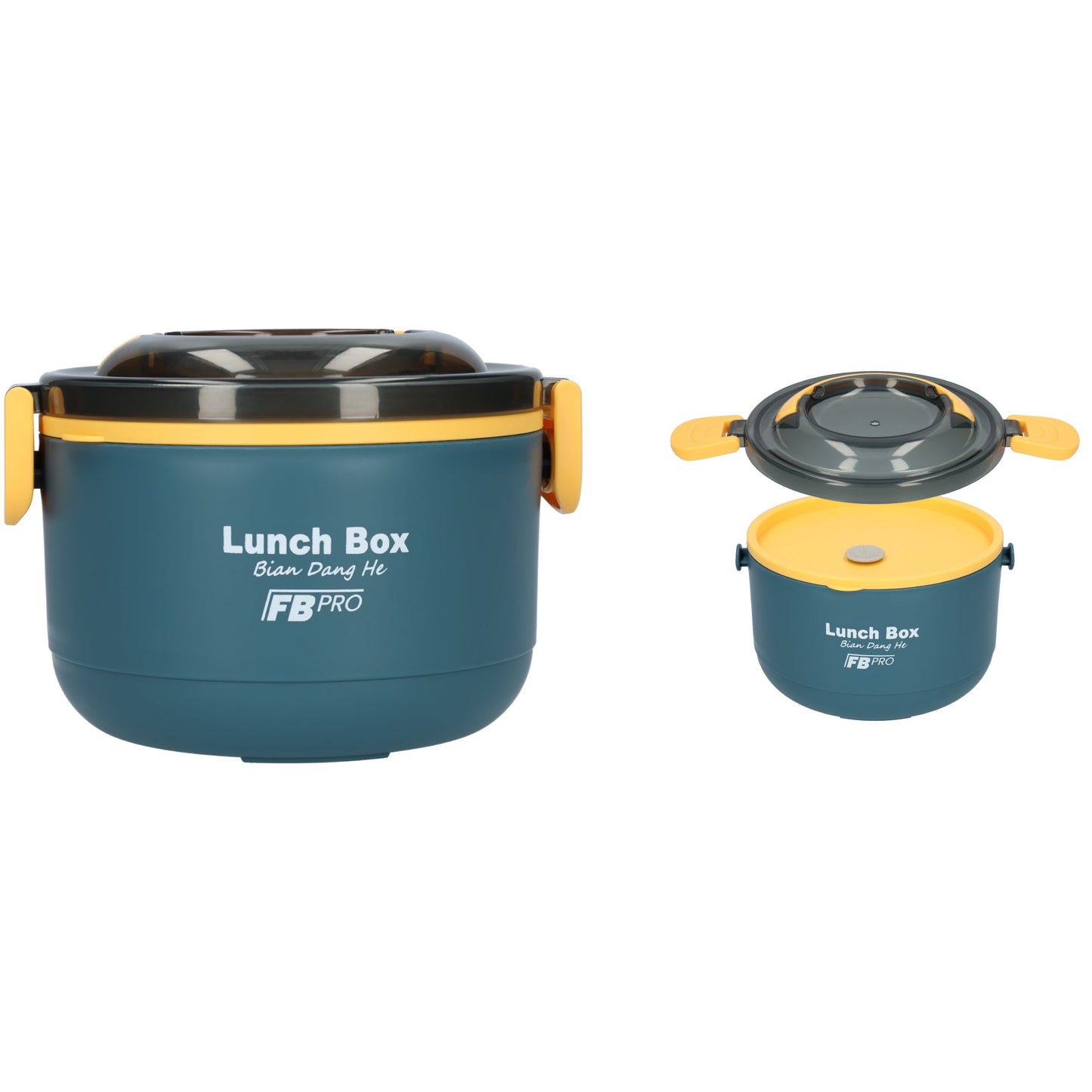 Lunchbox - RVS vershoudbakjes - Lucht- en waterdicht - Voor warm en koud eten - Inhoud van 1L - Groot formaat - Met deksels en lepel! - Blauw/Geel