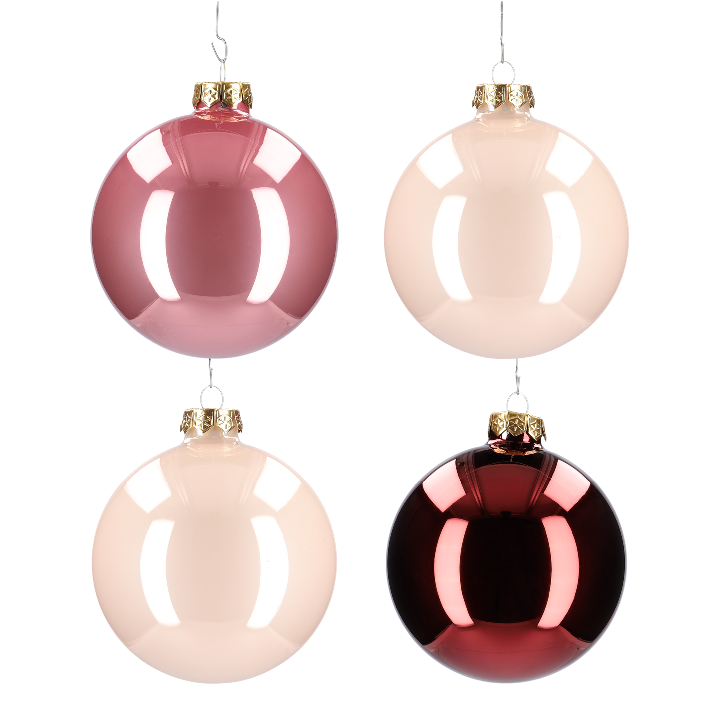 Glazen kerstballen - Set van 4 stuks/100mm - Glas - Wild Blossom - Verschillende Roze tinten