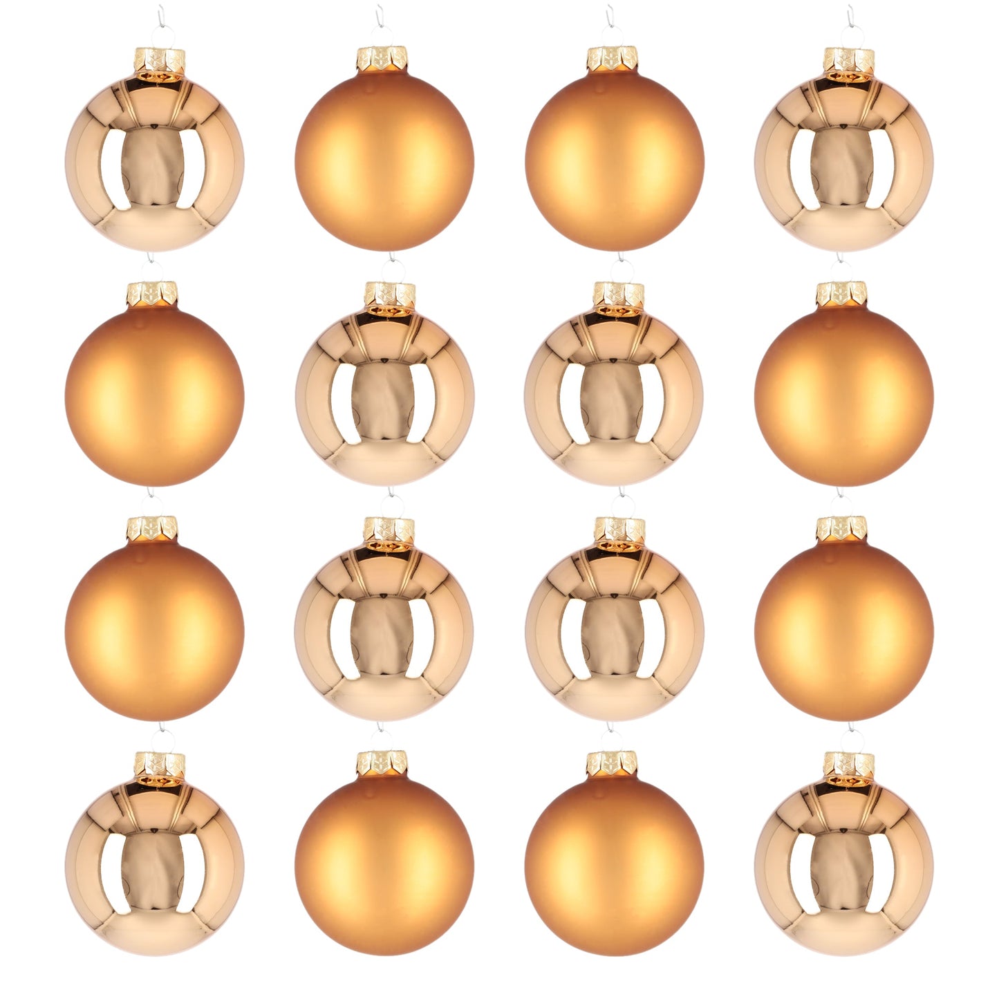 Glazen kerstballen - Set van 16 stuks/80mm - Glas - Koper Combi - Mat/Glanzend Goud