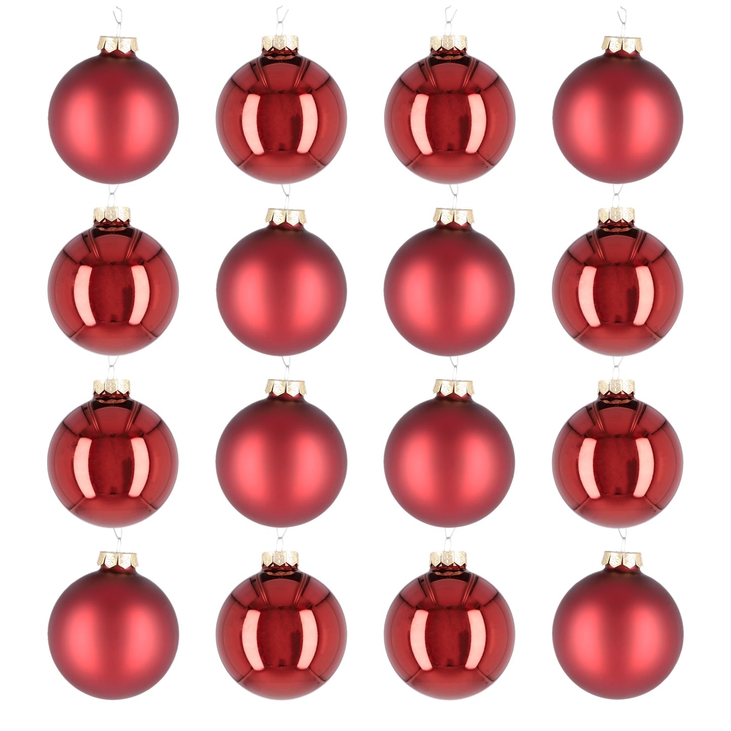 Glazen kerstballen - Set van 16 stuks/80mm - Luxe kerst decoratie - Sfeervolle kerstversiering voor in de kerstboom - Glas - Dark Red Combi - Donkerrood