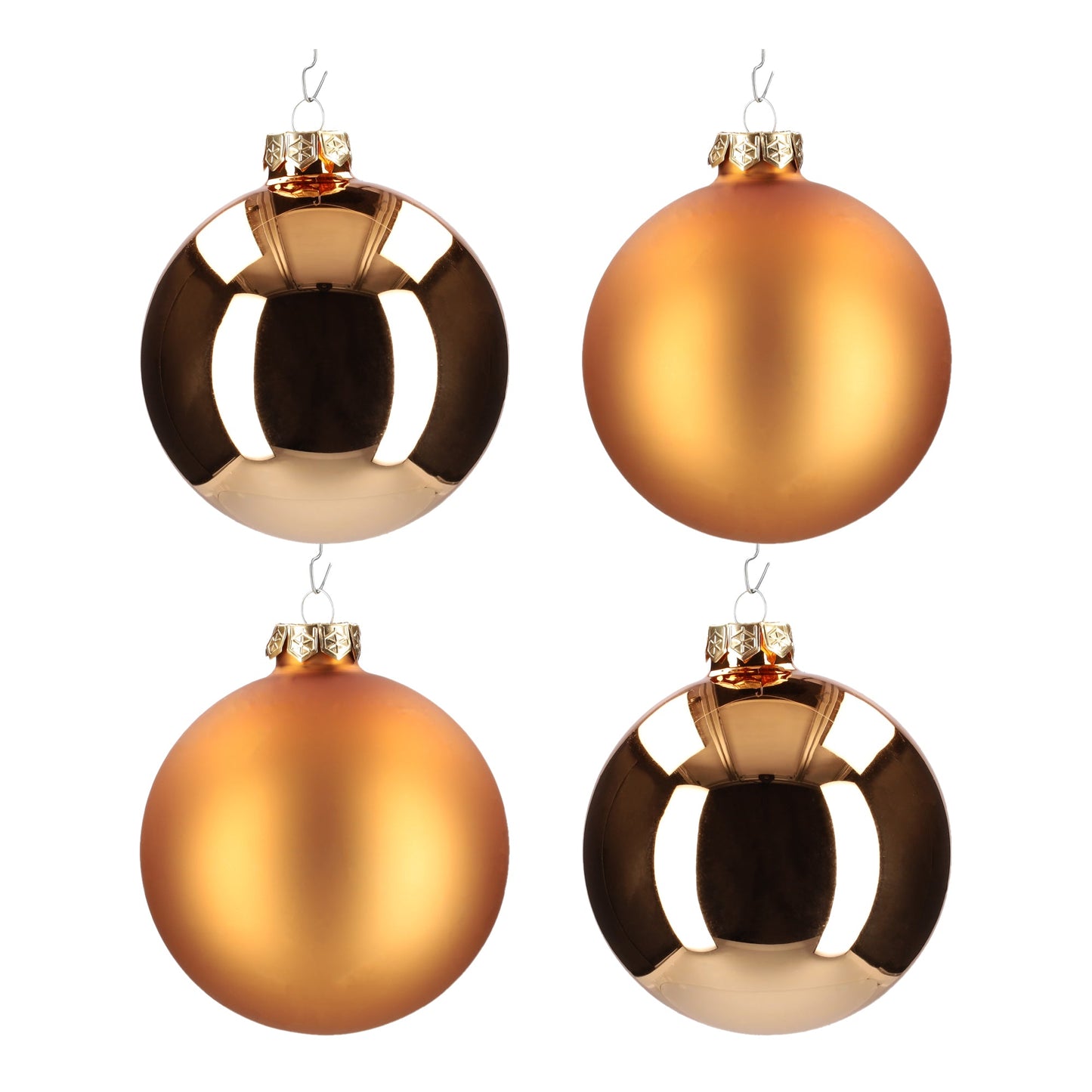Glazen kerstballen - Set van 4 stuks/100mm - Glas - Koper Combi - Mat/Glanzend Goud