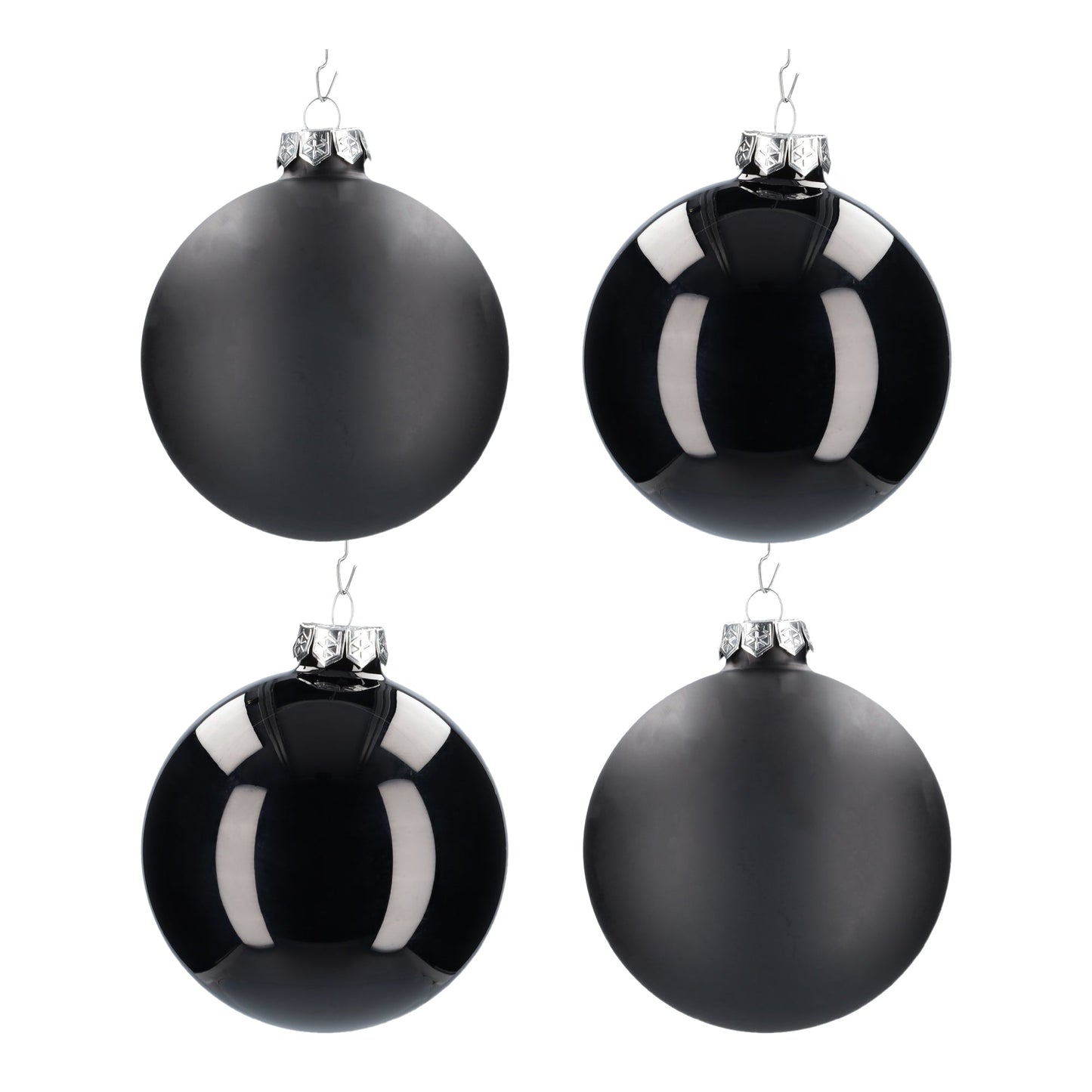 Glazen kerstballen - Set van 4 stuks/100mm - Glas - Black Combi - Zwart