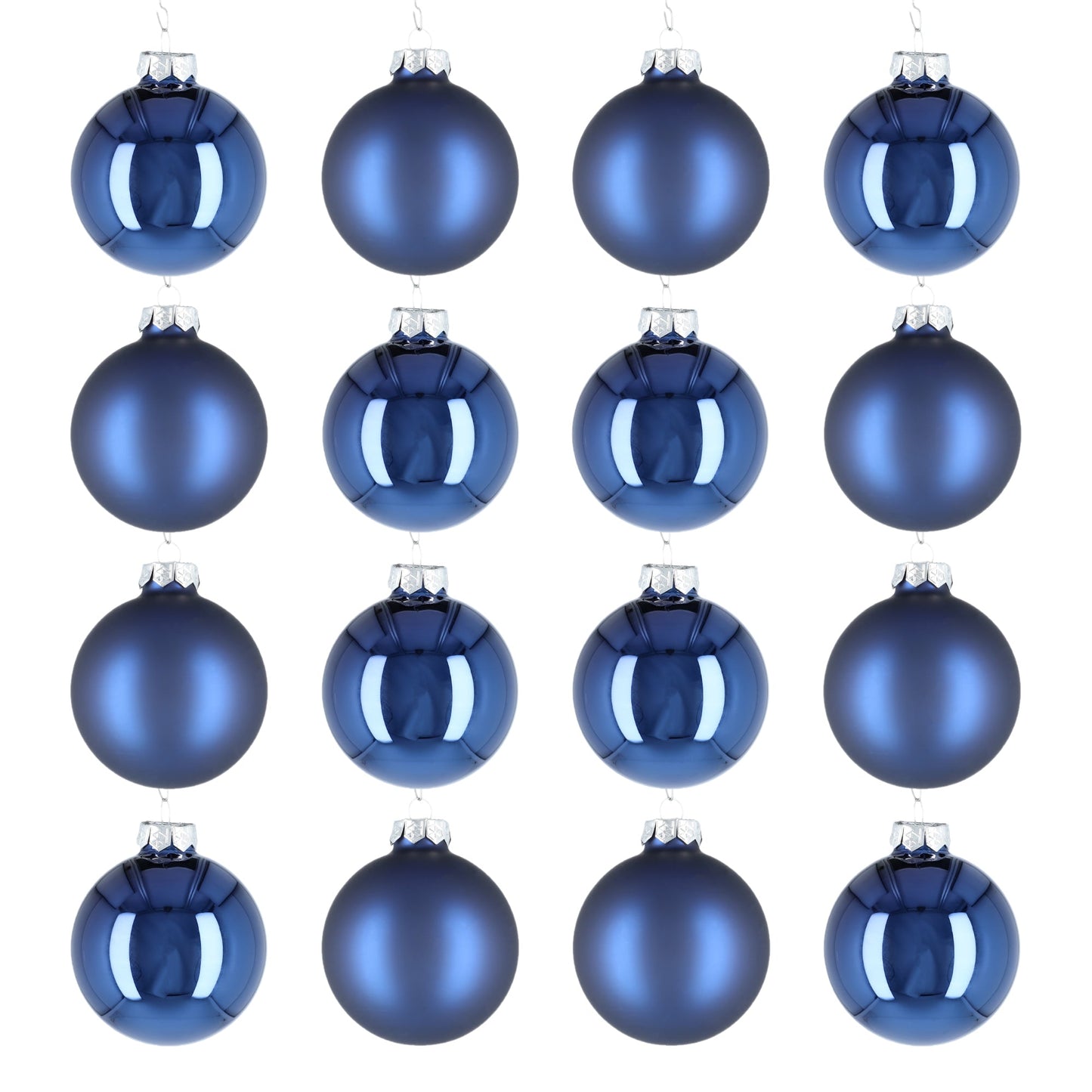 Glazen kerstballen - Set van 16 stuks/80mm - Luxe kerst decoratie - Sfeervolle kerstversiering voor in de kerstboom - Glas - Night Blue- Blauw/Donkerblauw