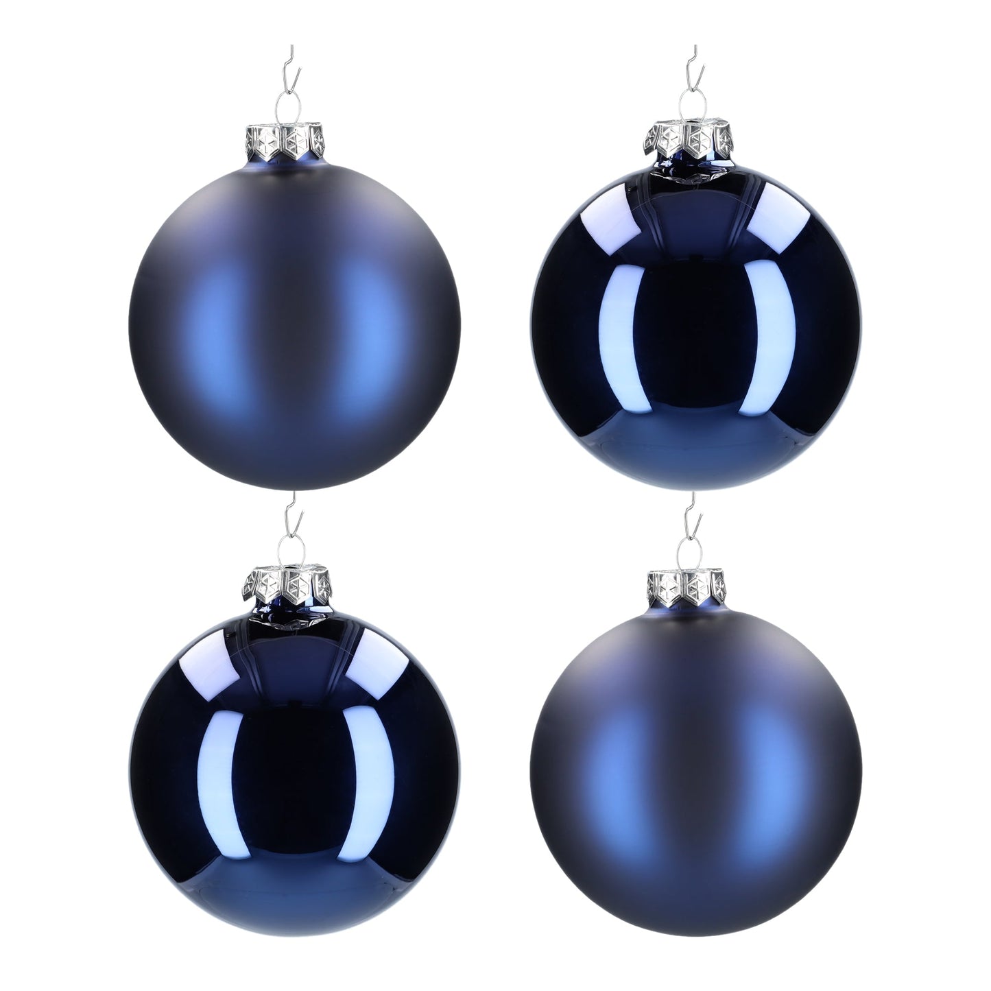 Glazen kerstballen - Set van 4 stuks/100mm - Glas - Night Blue - Blauw/Donkerblauw