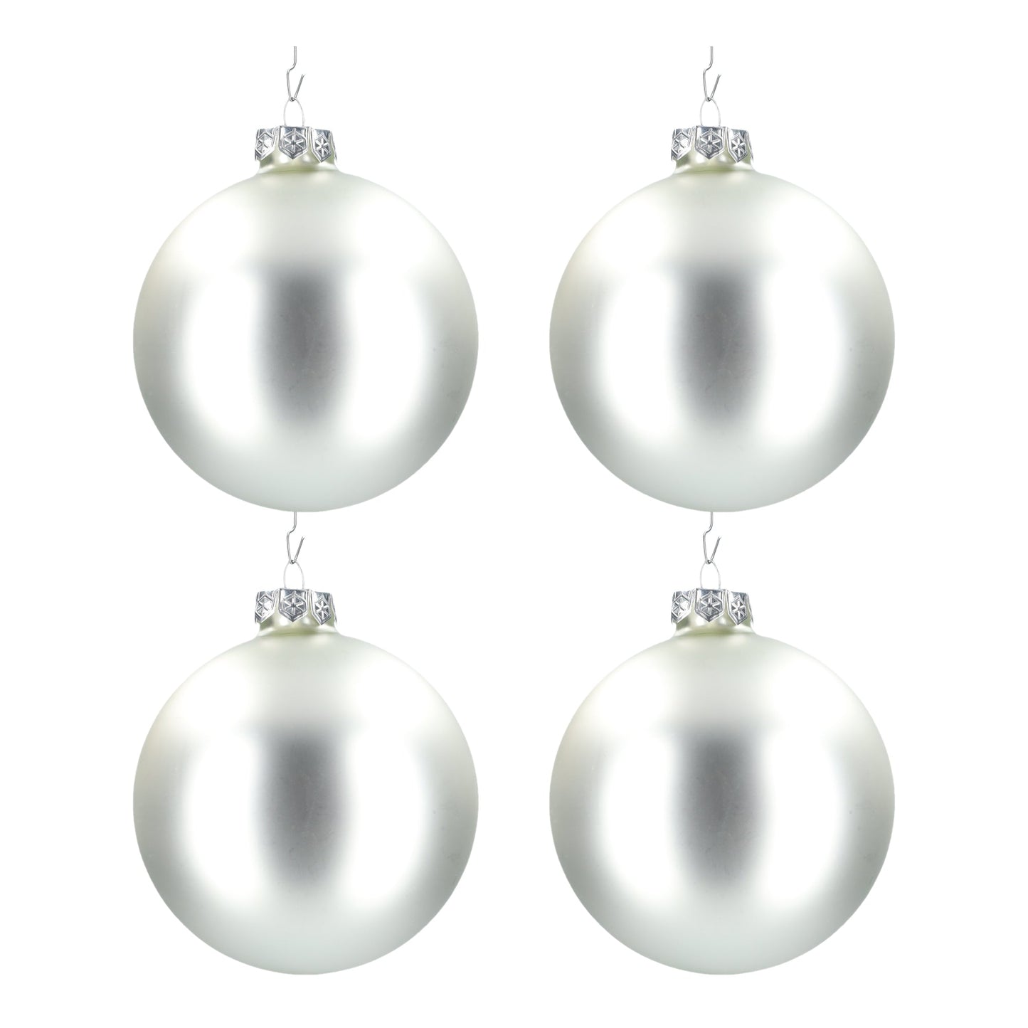 Glazen kerstballen - Set van 4stuks/100mm - Glas - Matte Silver - Mat Zilver