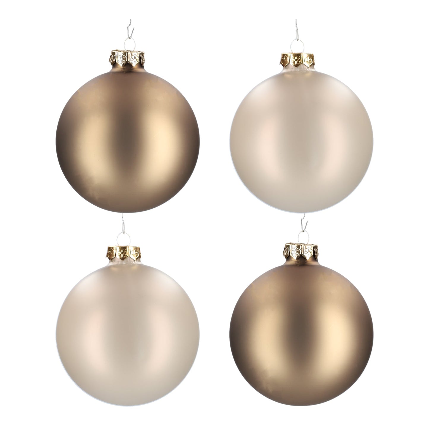 Glazen kerstballen - Set van 4 stuks/100mm - Glas - Eucalyptus - Mat Grijs/Bruin