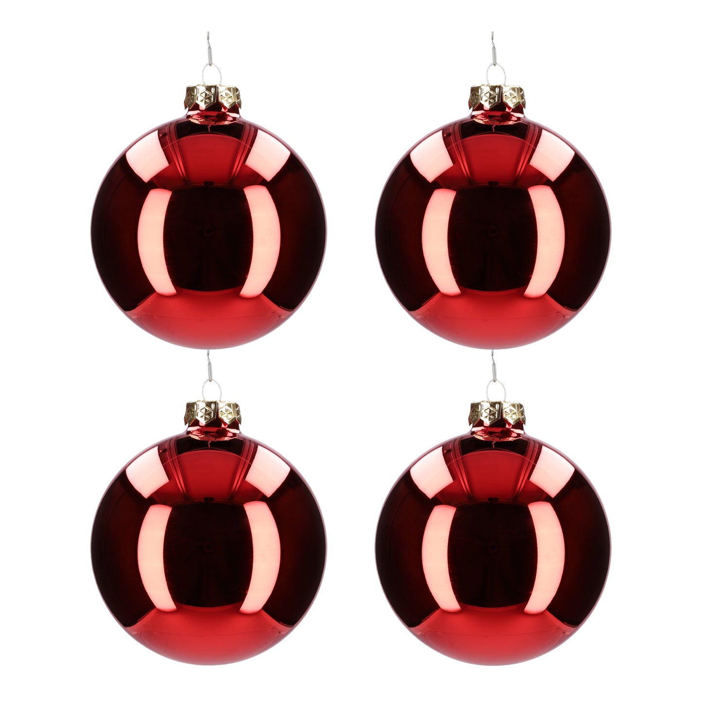 Glazen kerstballen - Set van 4 stuks/100mm - Glas - Rood Glans