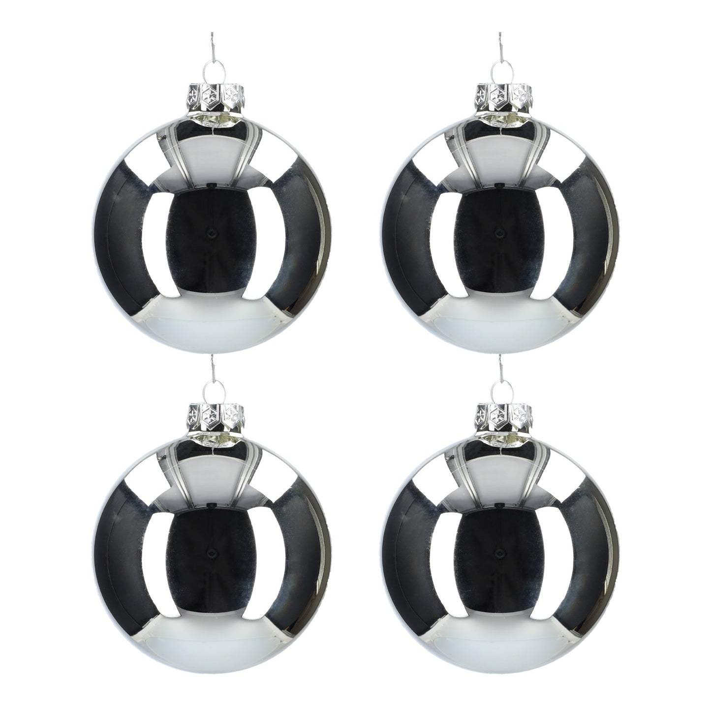 Glazen kerstballen - Set van 4 stuks/100mm - Glas - Zilver Glans