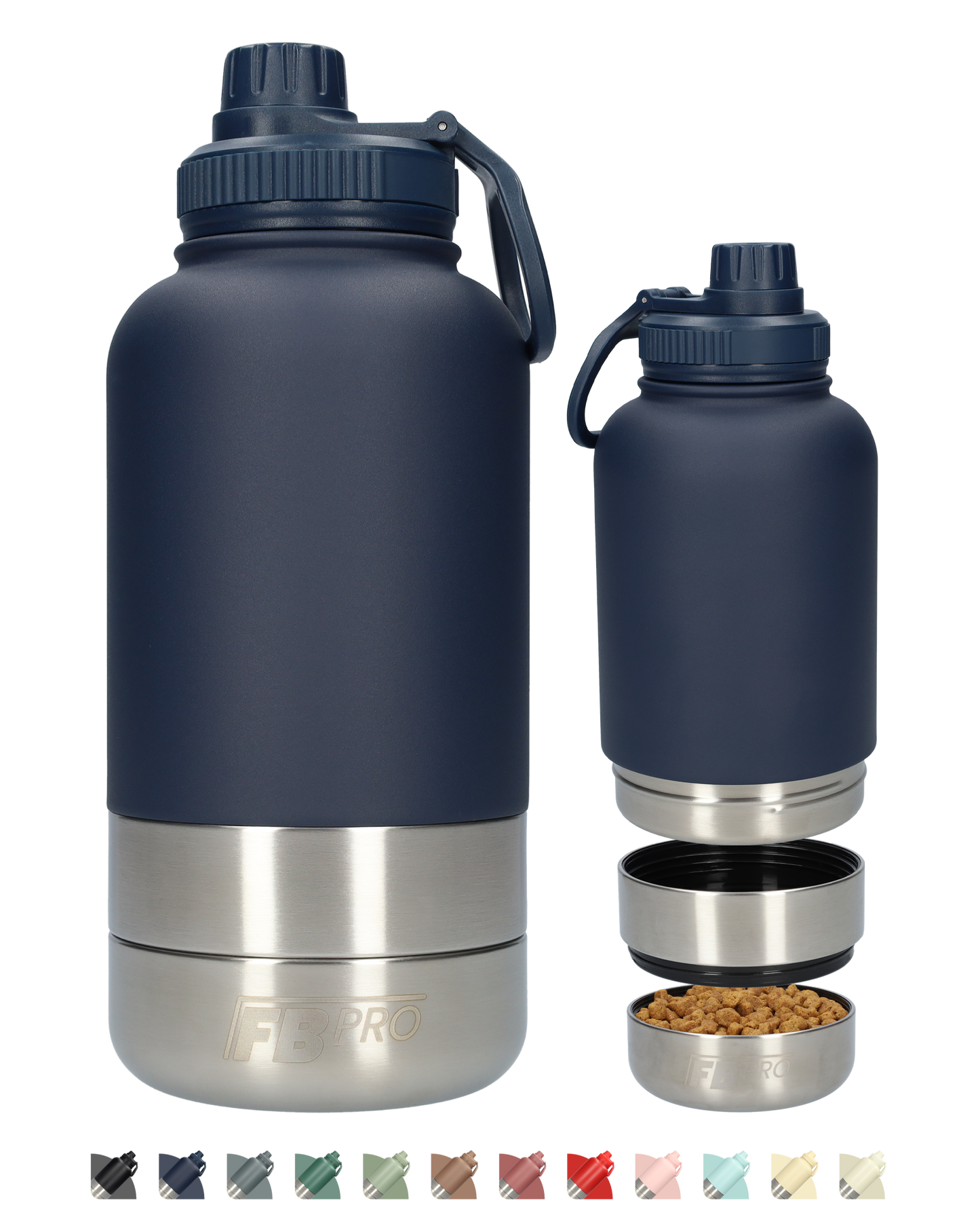 Honden drinkfles met voerbakken - RVS Fles - BPA vrij - 1 Liter - Donker Blauw