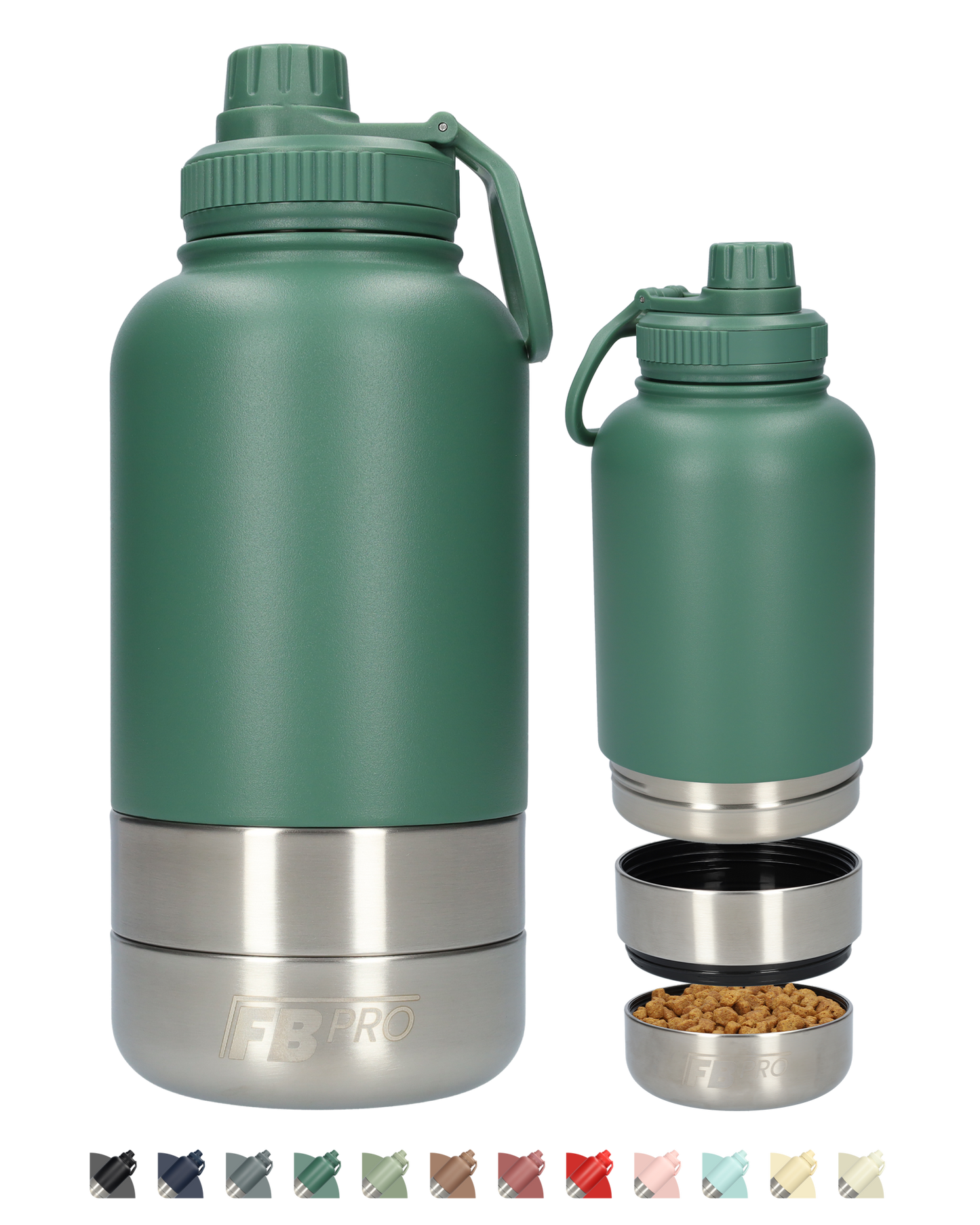 Honden drinkfles met voerbakken - RVS Fles - Lekbestendige dop - BPA vrij - 1 Liter - Grijs