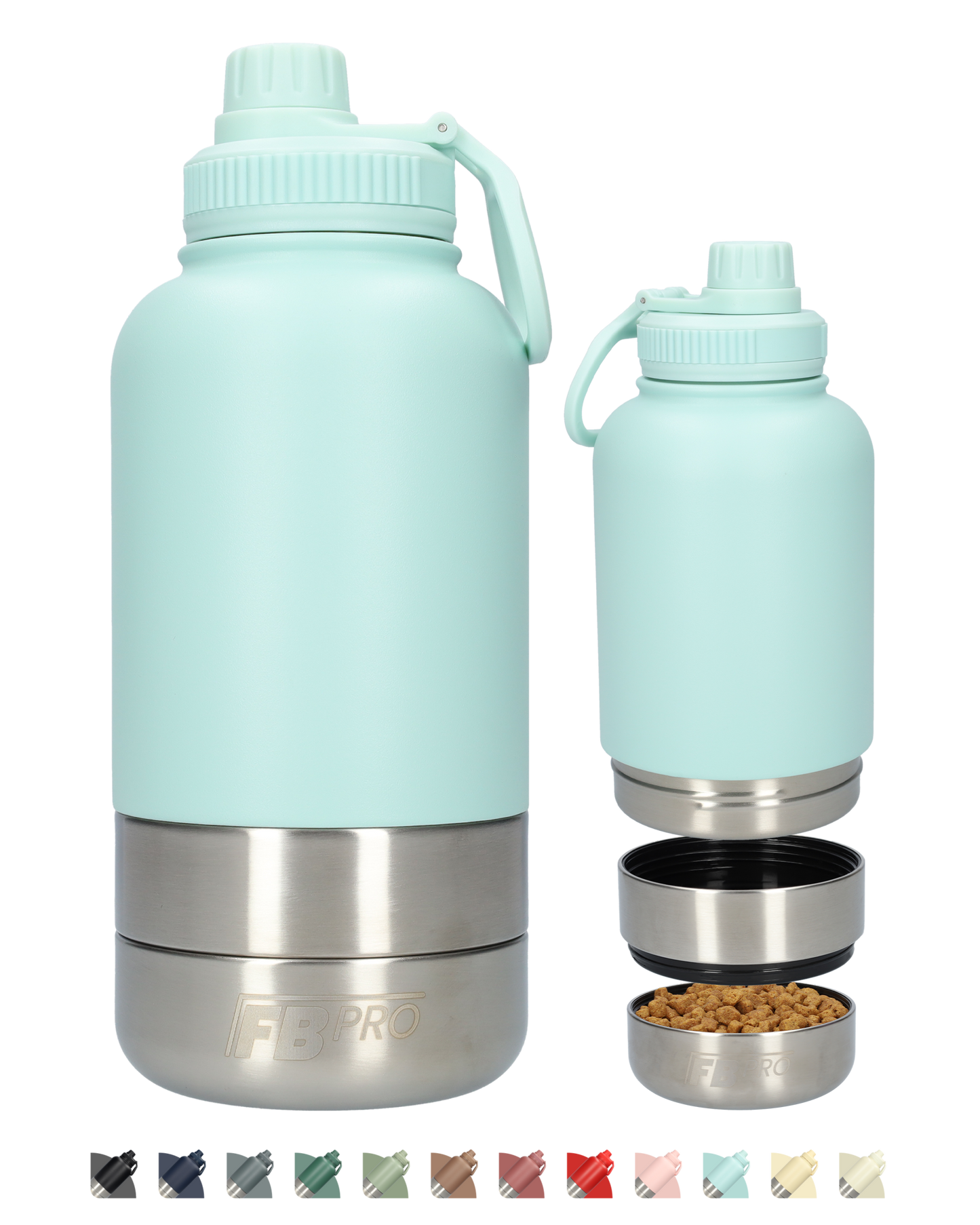 Honden drinkfles met voerbakken - RVS Fles -BPA vrij - 1 Liter - Met handvat - Licht Blauw