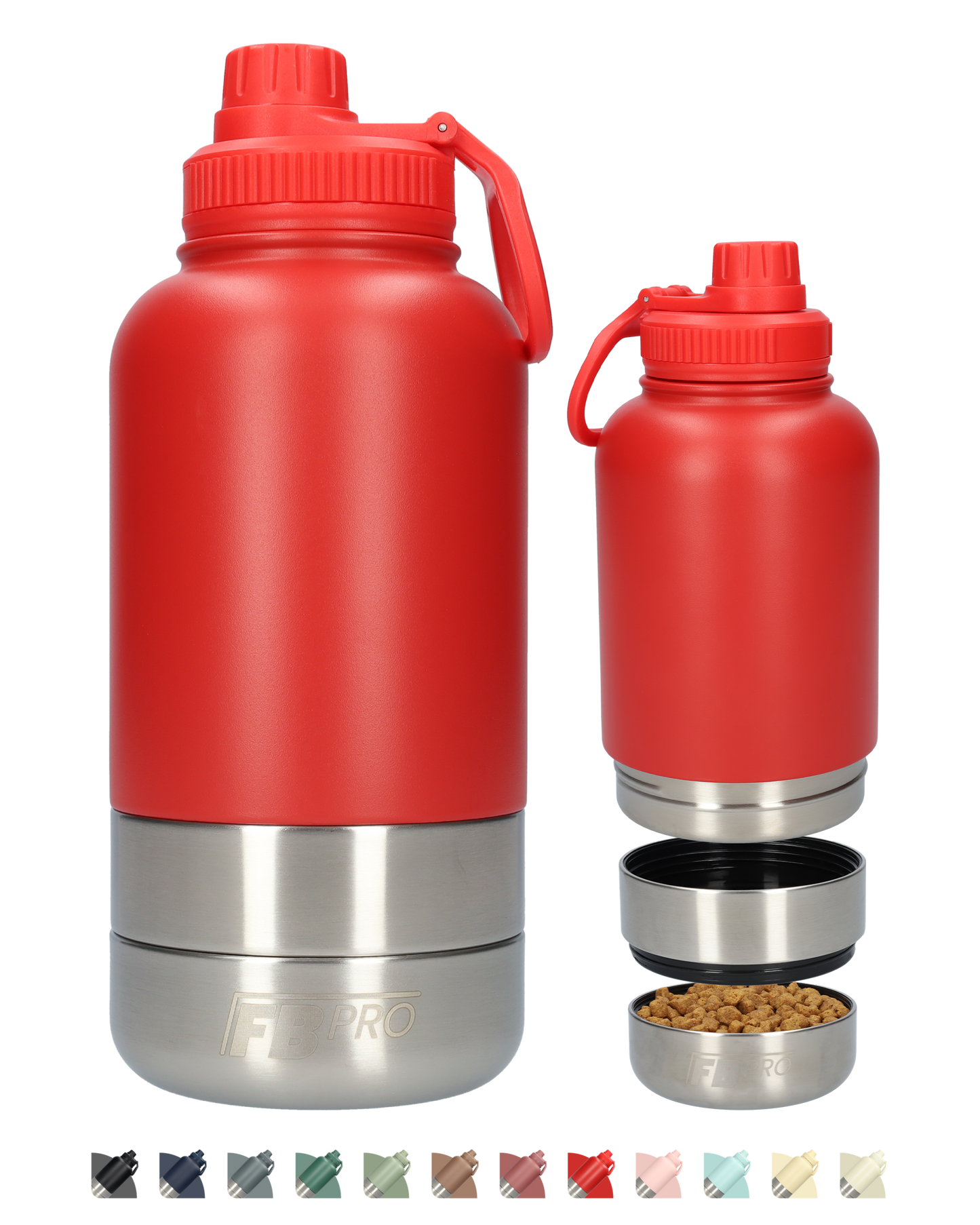 Honden drinkfles met voerbakken - RVS Fles - BPA vrij - 1 Liter - Met handvat - Rood