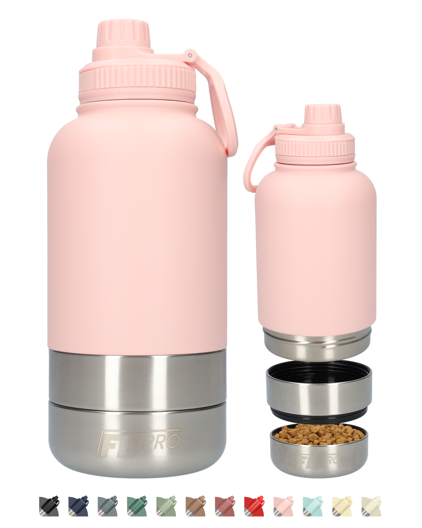 Honden drinkfles met voerbakken - RVS Fles - BPA vrij - 1 Liter - Met handvat - Roze