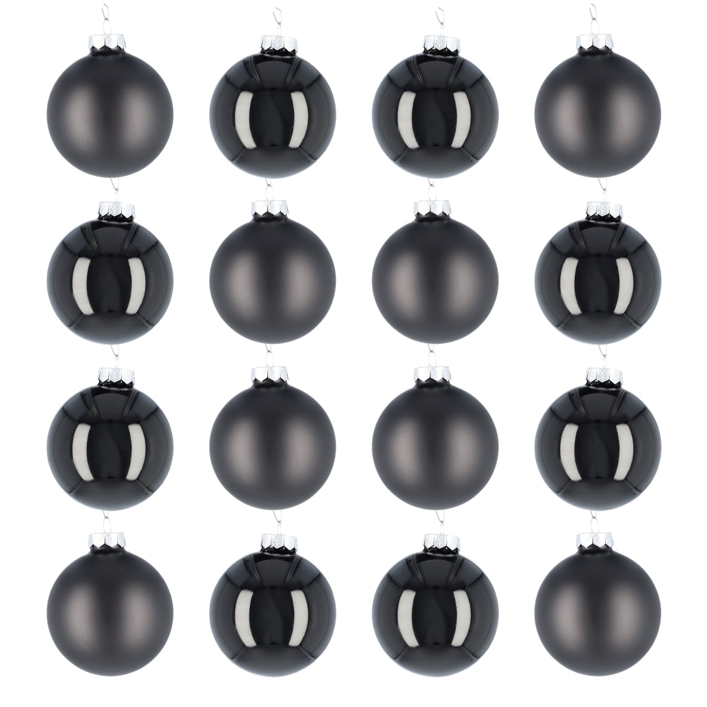 Glazen kerstballen - Set van 16 stuks/80mm - Luxe kerst decoratie - Sfeervolle kerstversiering voor in de kerstboom - Glas - Black Combi - Zwart