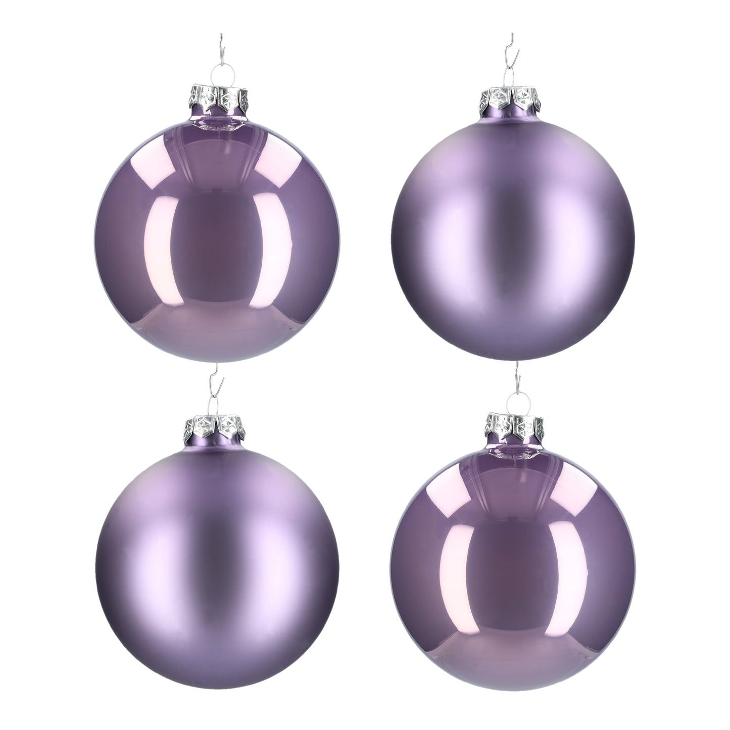 Glazen kerstballen - Set van 4 stuks/100mm - Glas - Frosted Lilac - Donkerpaars