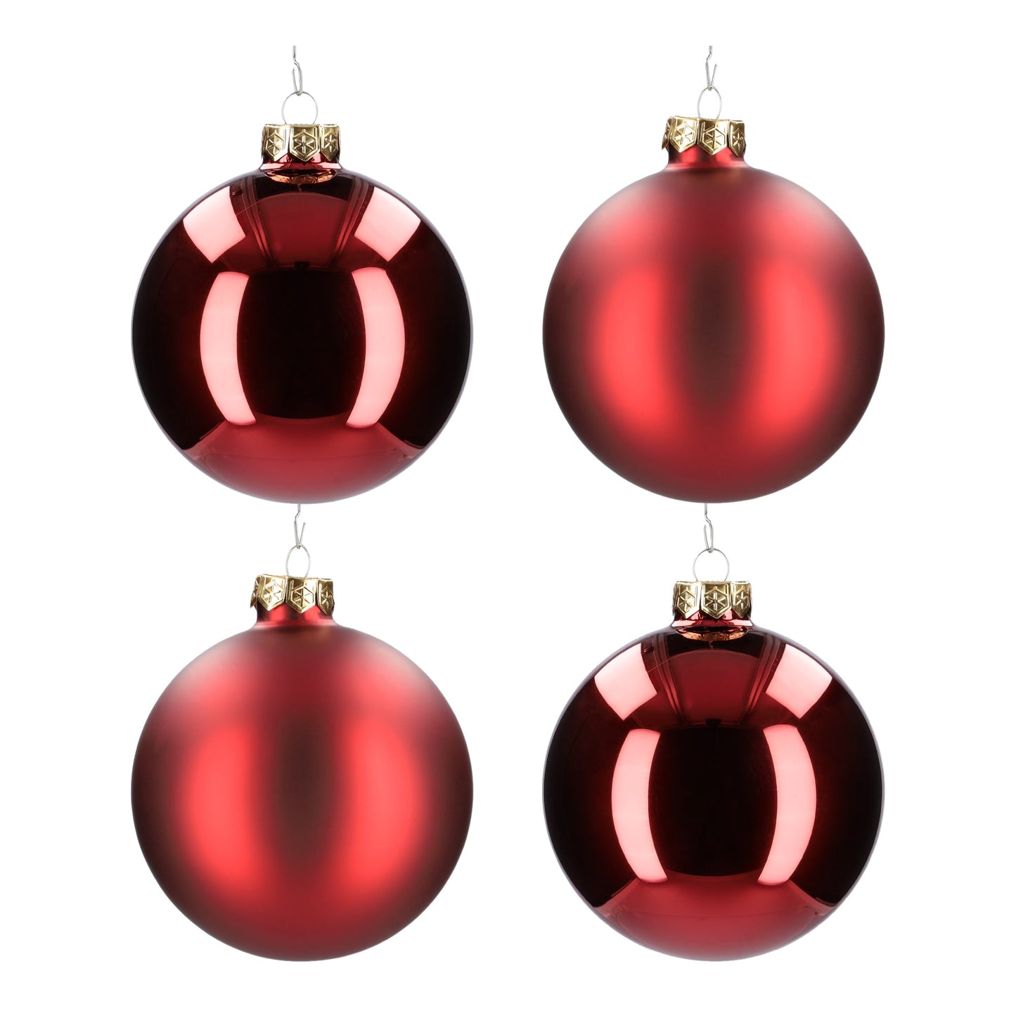 Glazen kerstballen - Set van 4 stuks/100mm - Glas - Dark Red Combi - Donkerrood