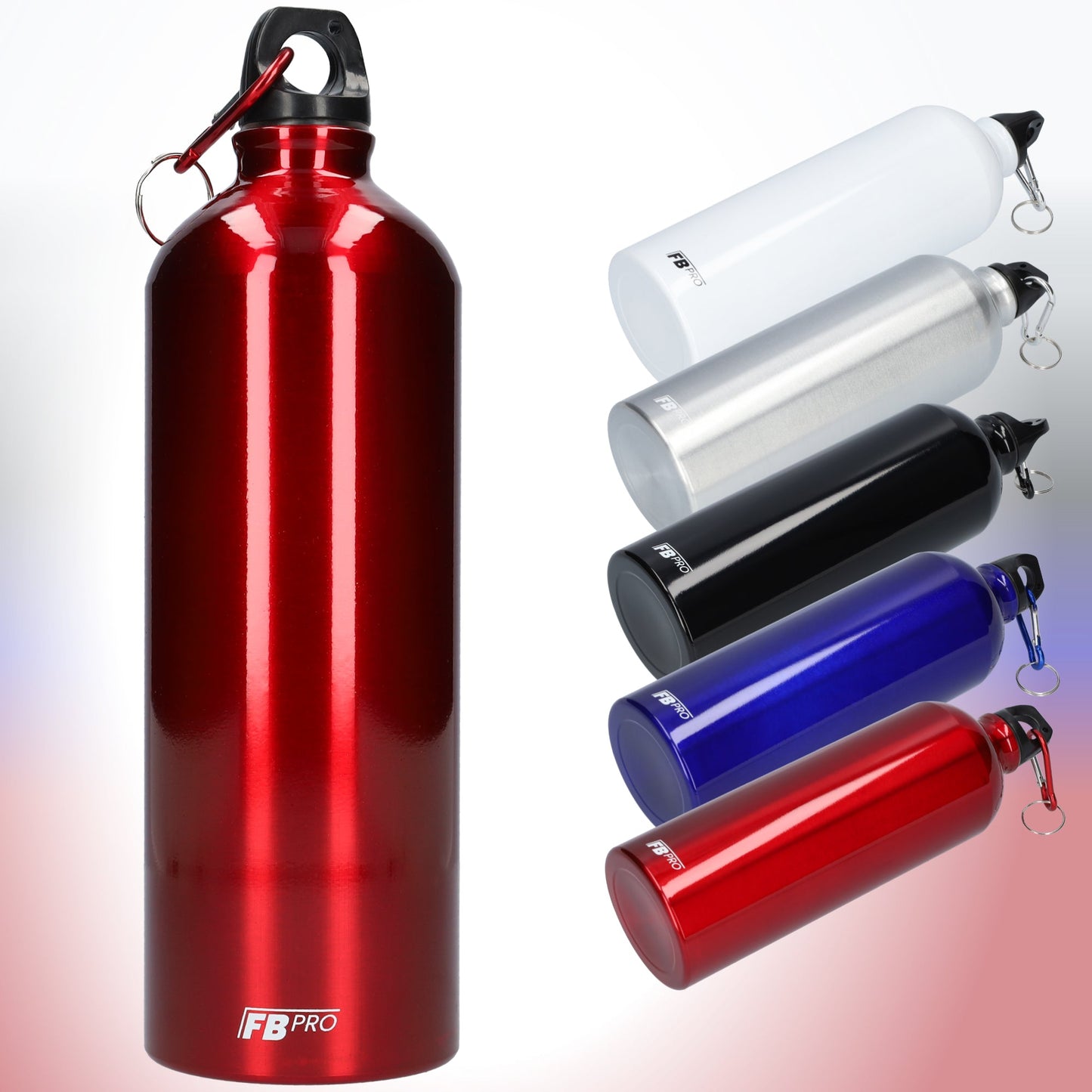 Aluminium drinkfles met o-dop - Waterfles - 1L - Met handige karabijnhaak - Modern design - Ro