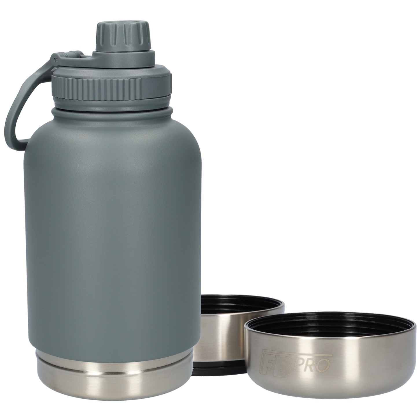 Honden drinkfles met voerbakken - Thermosfles - RVS Fles - BPA vrij - 1 Liter - Grijs
