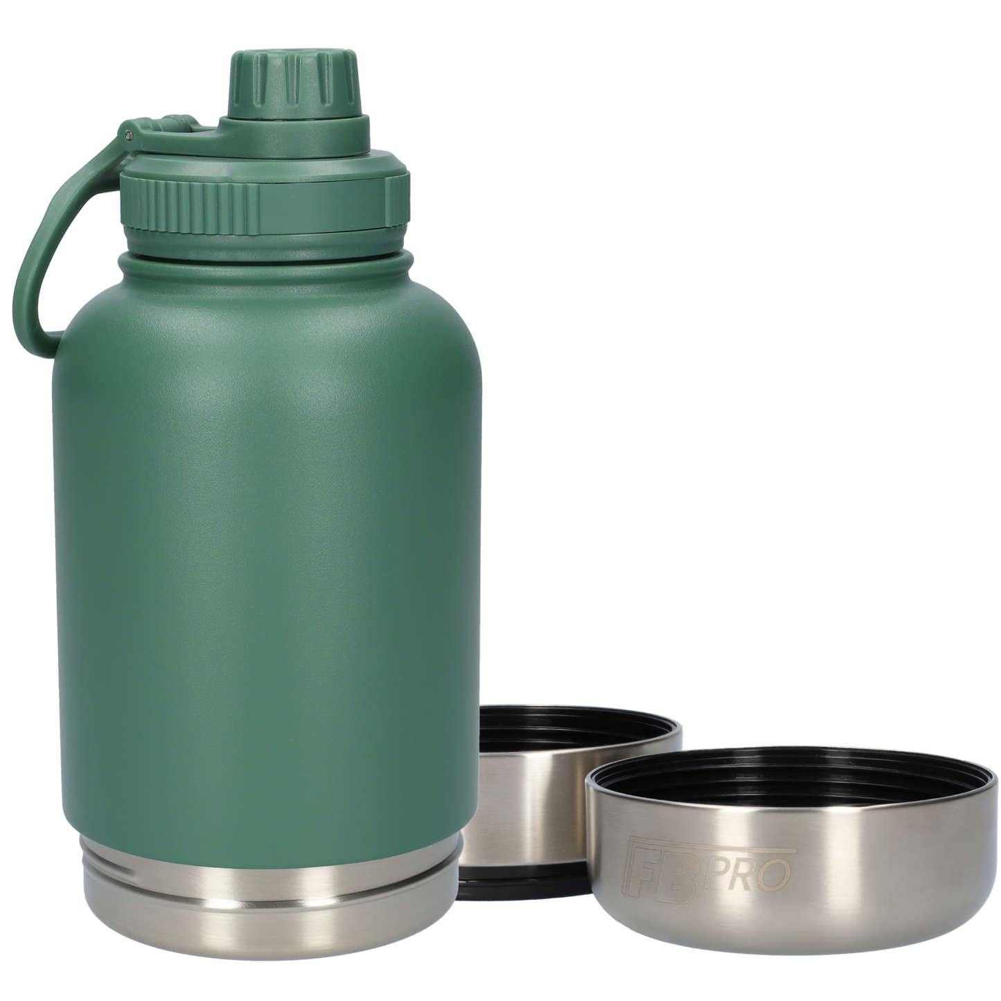Honden drinkfles met voerbakken - RVS Fles - Lekbestendige dop - BPA vrij - 1 Liter - Grijs