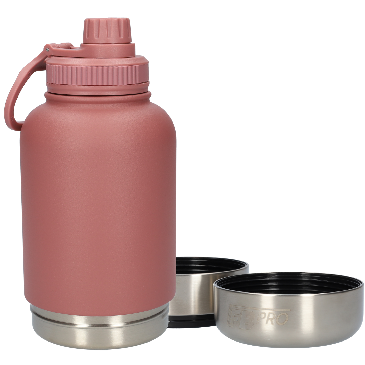Honden drinkfles met voerbakken - RVS Fles - BPA vrij - 1 Liter - Met handvat - Oud Roze