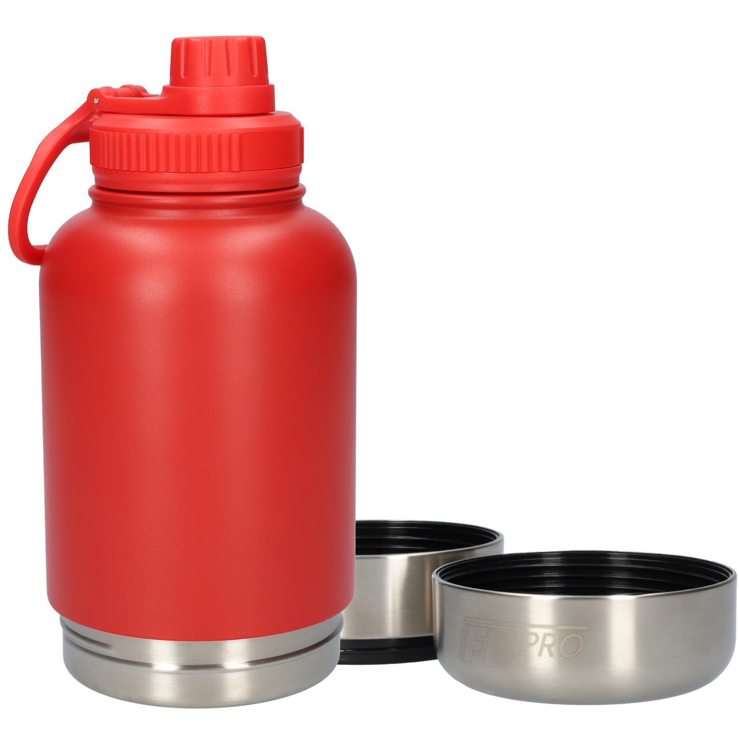 Honden drinkfles met voerbakken - RVS Fles - BPA vrij - 1 Liter - Met handvat - Rood