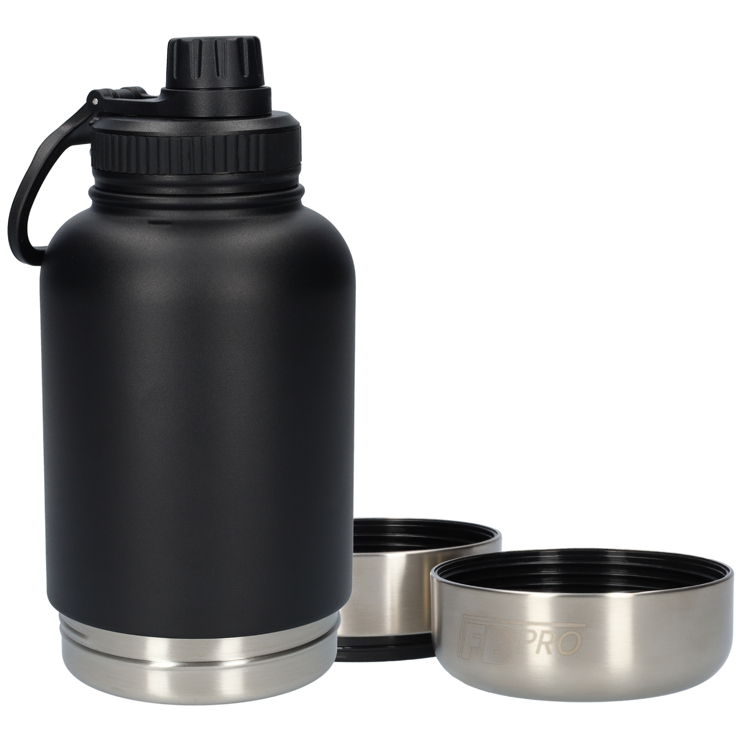 Honden drinkfles met voerbakkens - RVS Fles -BPA vrij - 1 Liter - Met handvat - Zwart