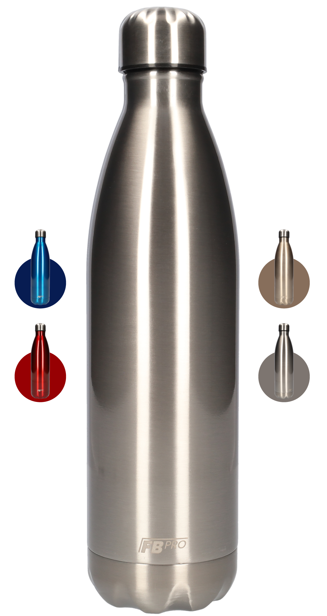 FBFS67 Thermosfles, Drinkfles, Waterfles - 750 ml - Dubbelwandig - Chrome Zilver - Chrome Silver
