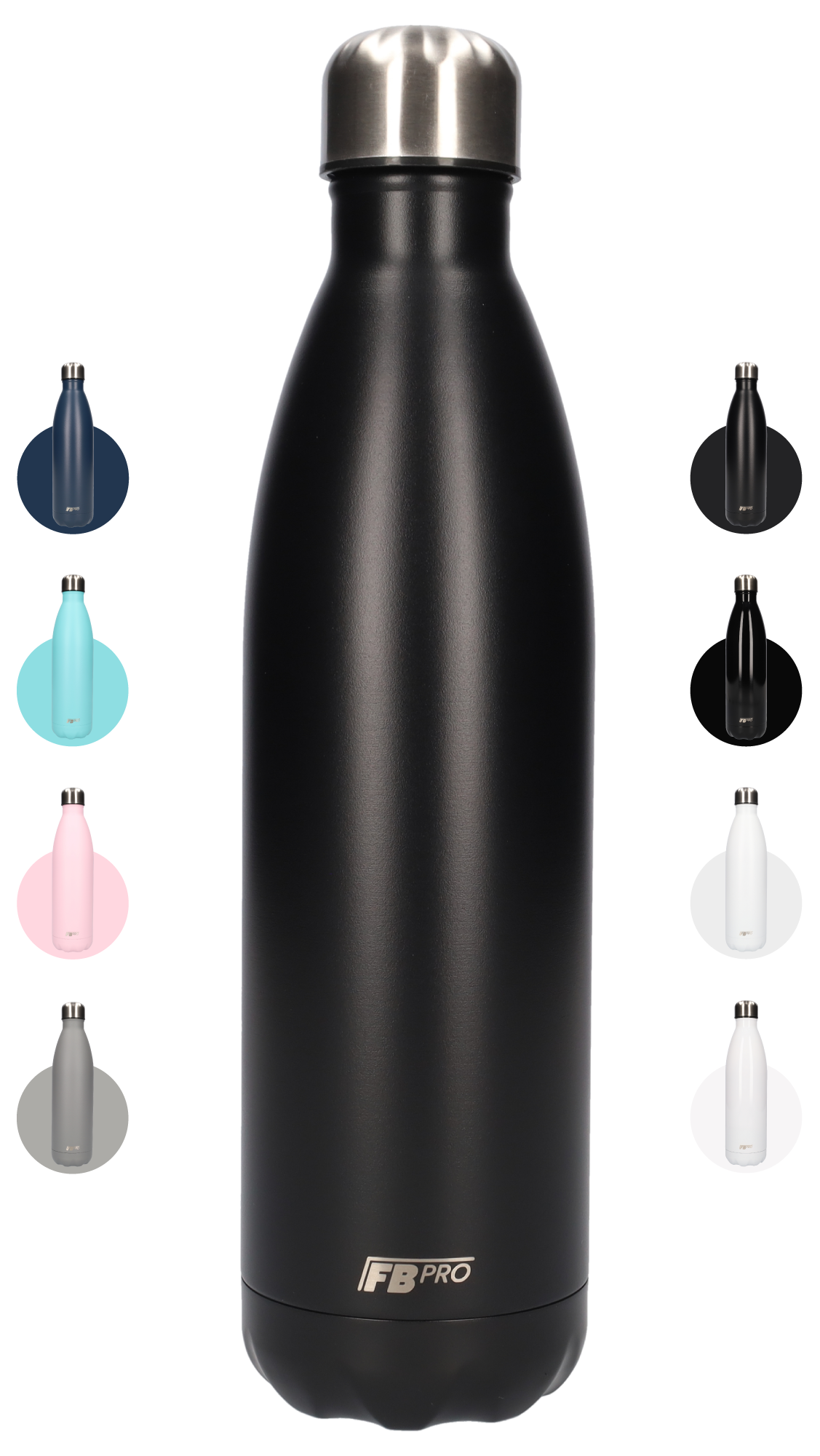 FBFS156 Thermosfles, Drinkfles, Waterfles - 750 ml - Dubbelwandig - Mat Zwart - Matte Black