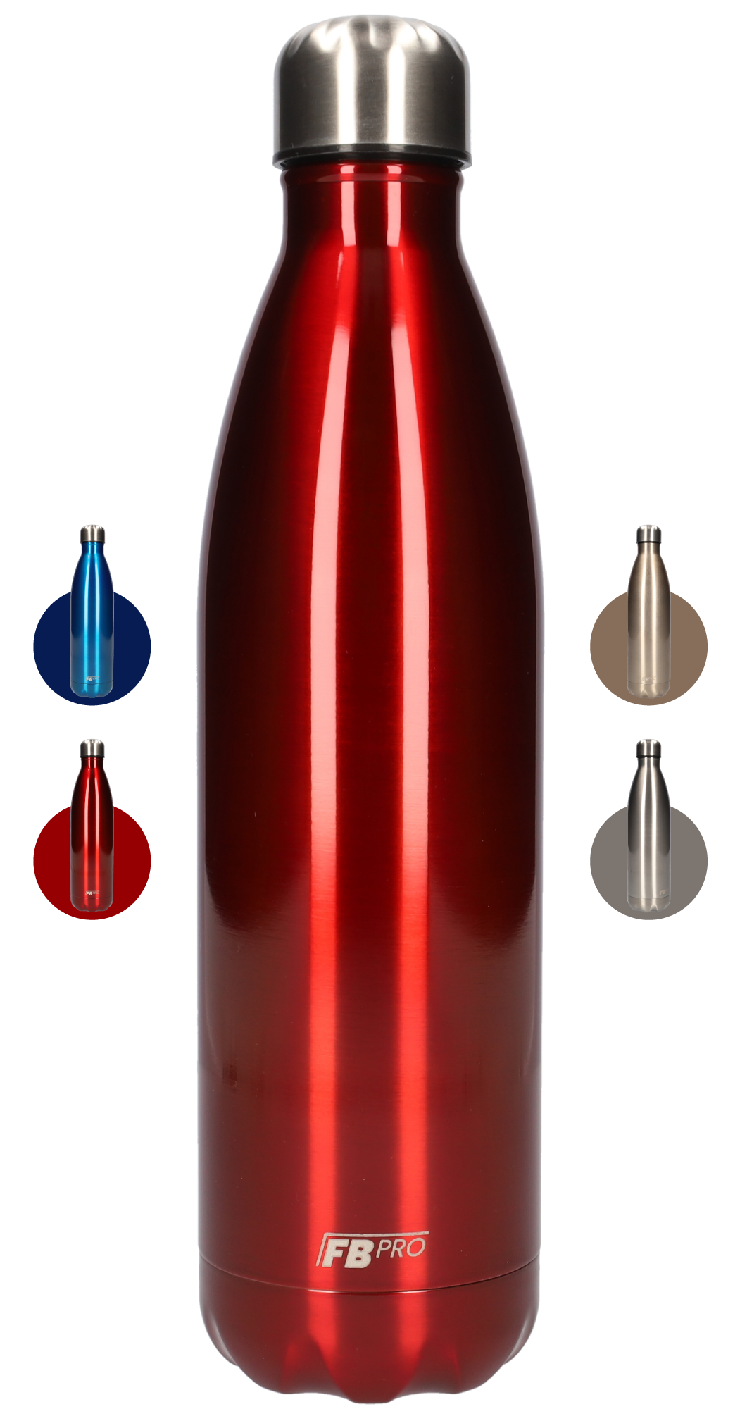FBFS68 Thermosfles, Drinkfles, Waterfles - 750 ml - Dubbelwandig - Rood Metaal - Red Metal