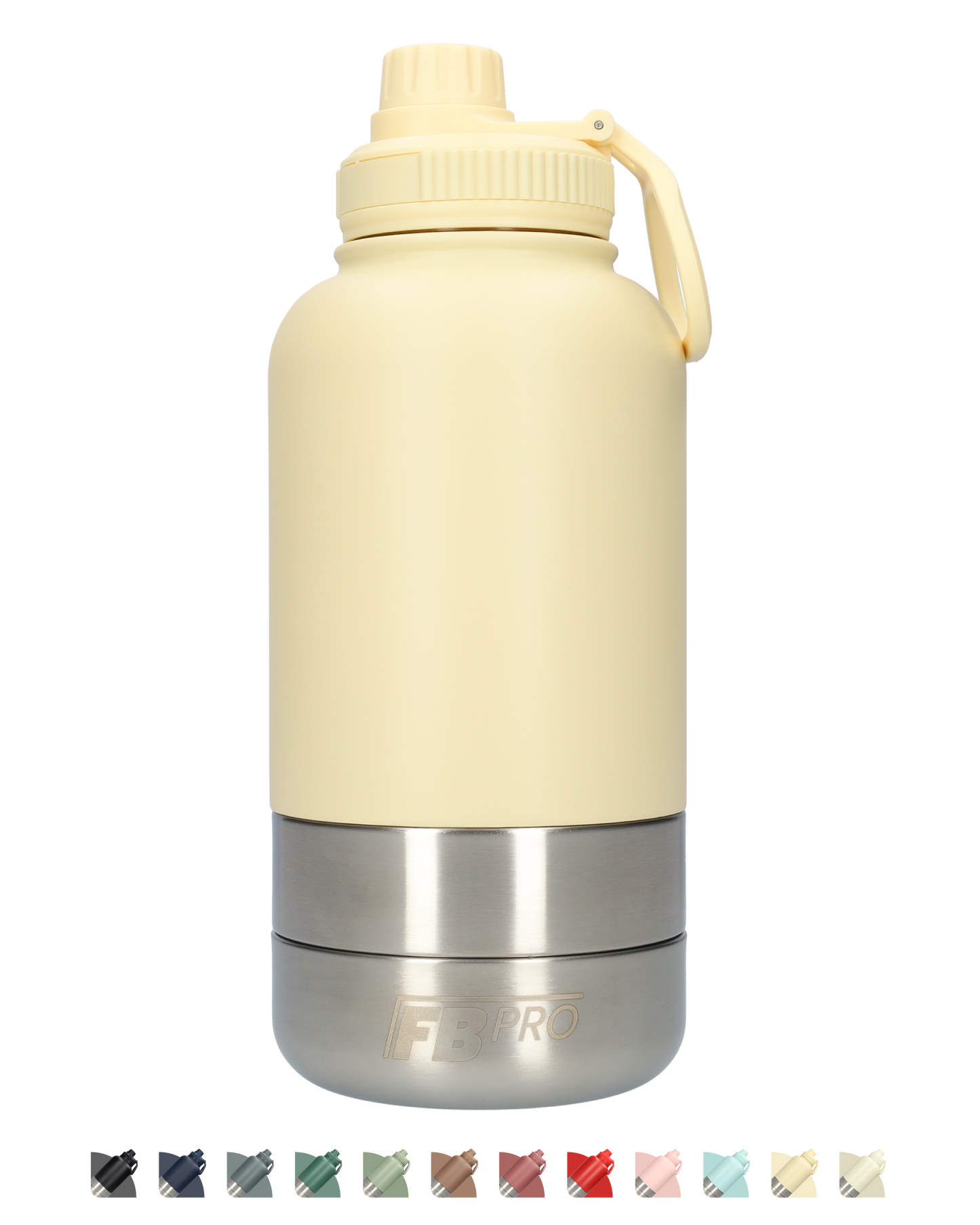 Honden drinkfles met voerbakken - Dubbelwandig - Hondendrinkbak - Hondenvoerbak - RVS Fles - BPA vrij - 1 Liter - Met handvat - Beige