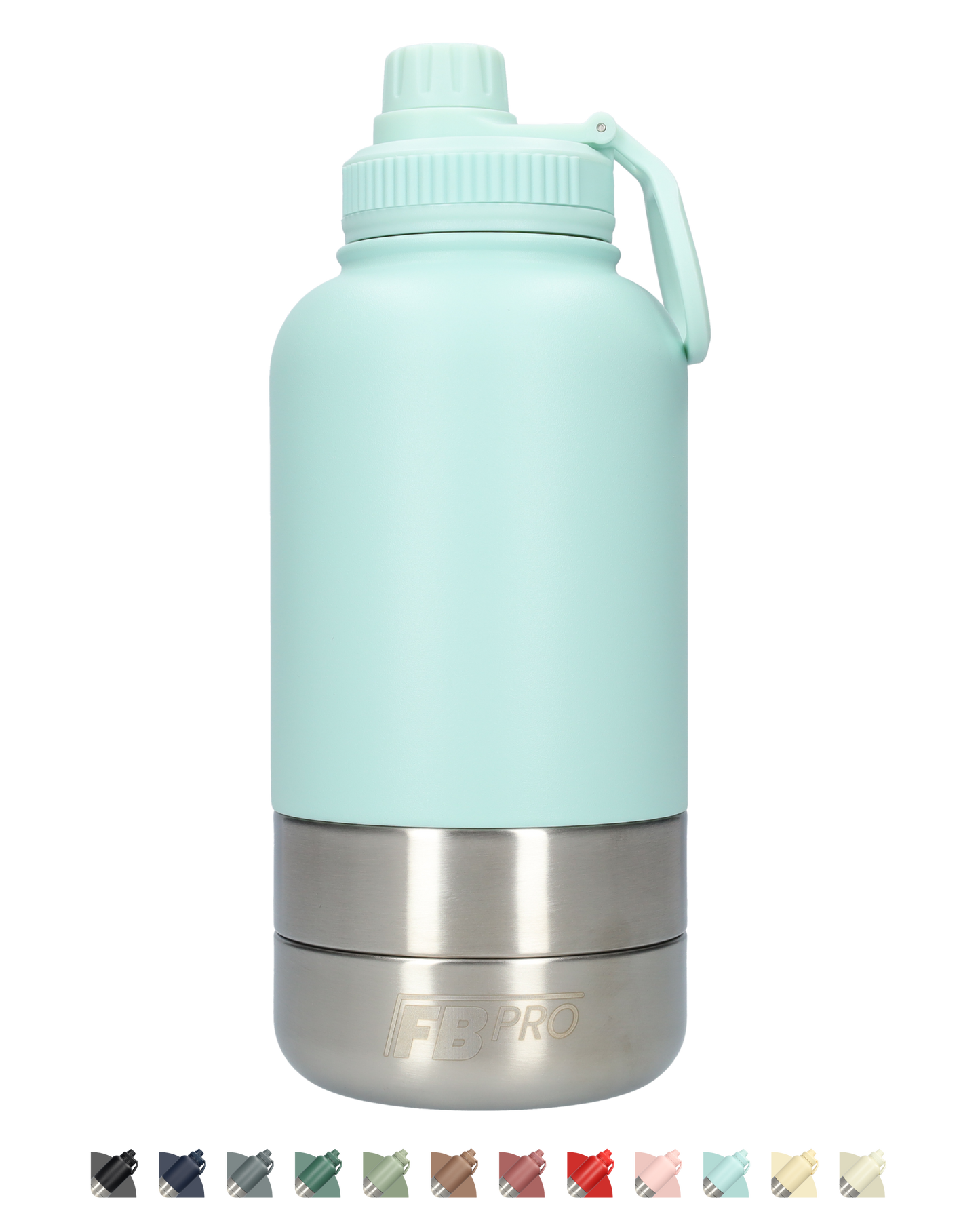 Honden drinkfles met voerbakken - RVS Fles -BPA vrij - 1 Liter - Met handvat - Licht Blauw