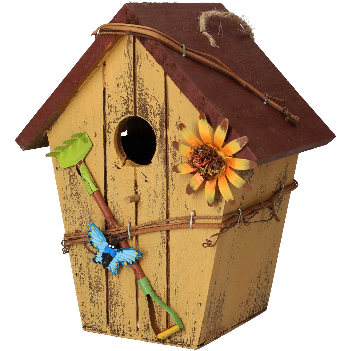 Vogelhuisje - Vogelhuis - Schattig vogelhuis voor vogels - Nestkastje - Vogelnest gemaakt van hout - Geel & Rood