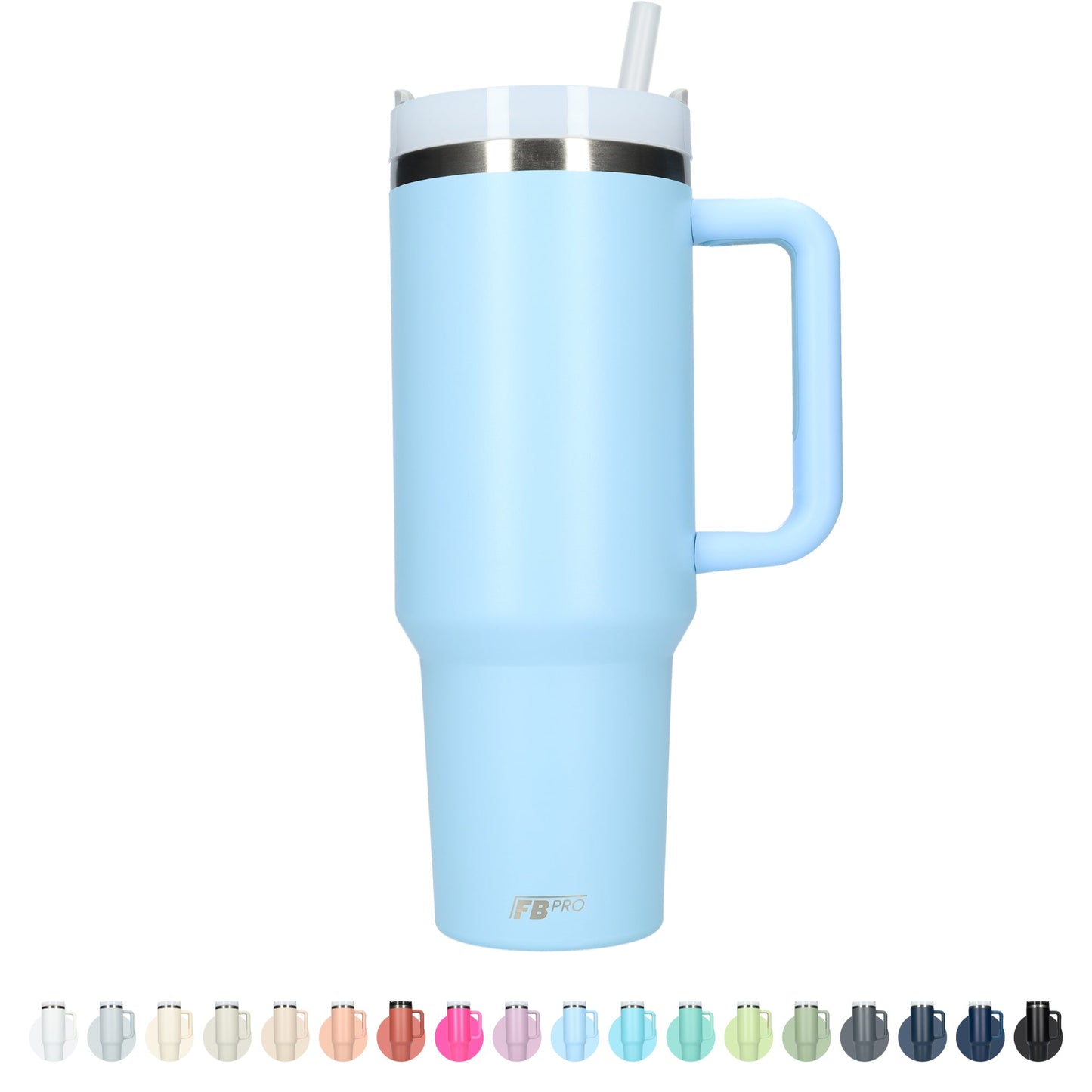 Thermos drinkbeker tumbler 1.2L met handvat en rietje - Thermosbeker - 1200 ML - Baby Blauw