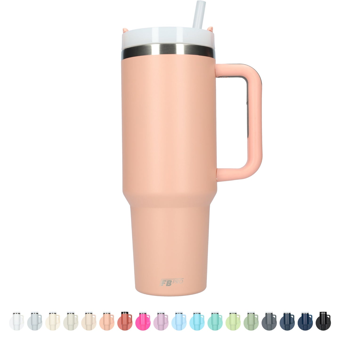 Thermos drinkbeker tumbler 1.2L met handvat en rietje - Thermosbeker - 1200 ML - Zalm Roze