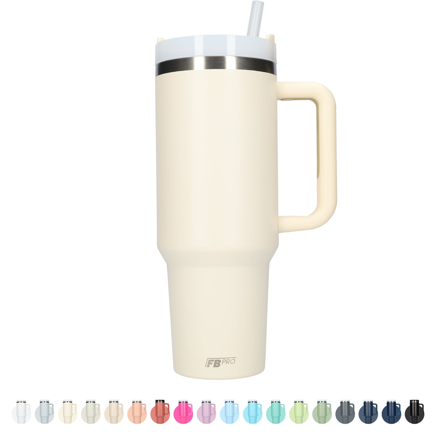Thermos drinkbeker tumbler 1.2L met handvat en rietje - Thermosbeker - 1200 ML - Beige