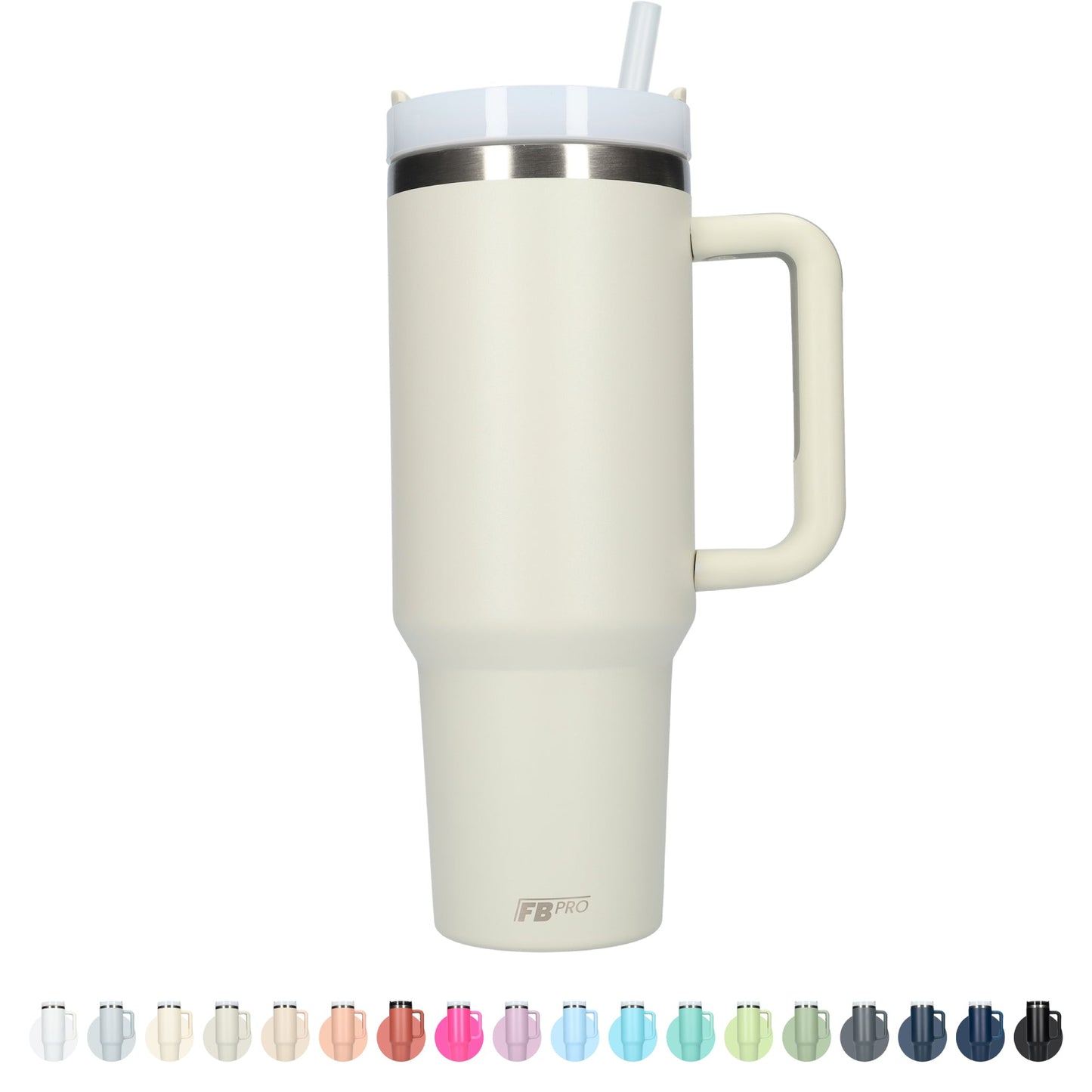 Thermos drinkbeker tumbler 1.2L met handvat en rietje - Thermosbeker - 1200 ML - Crème