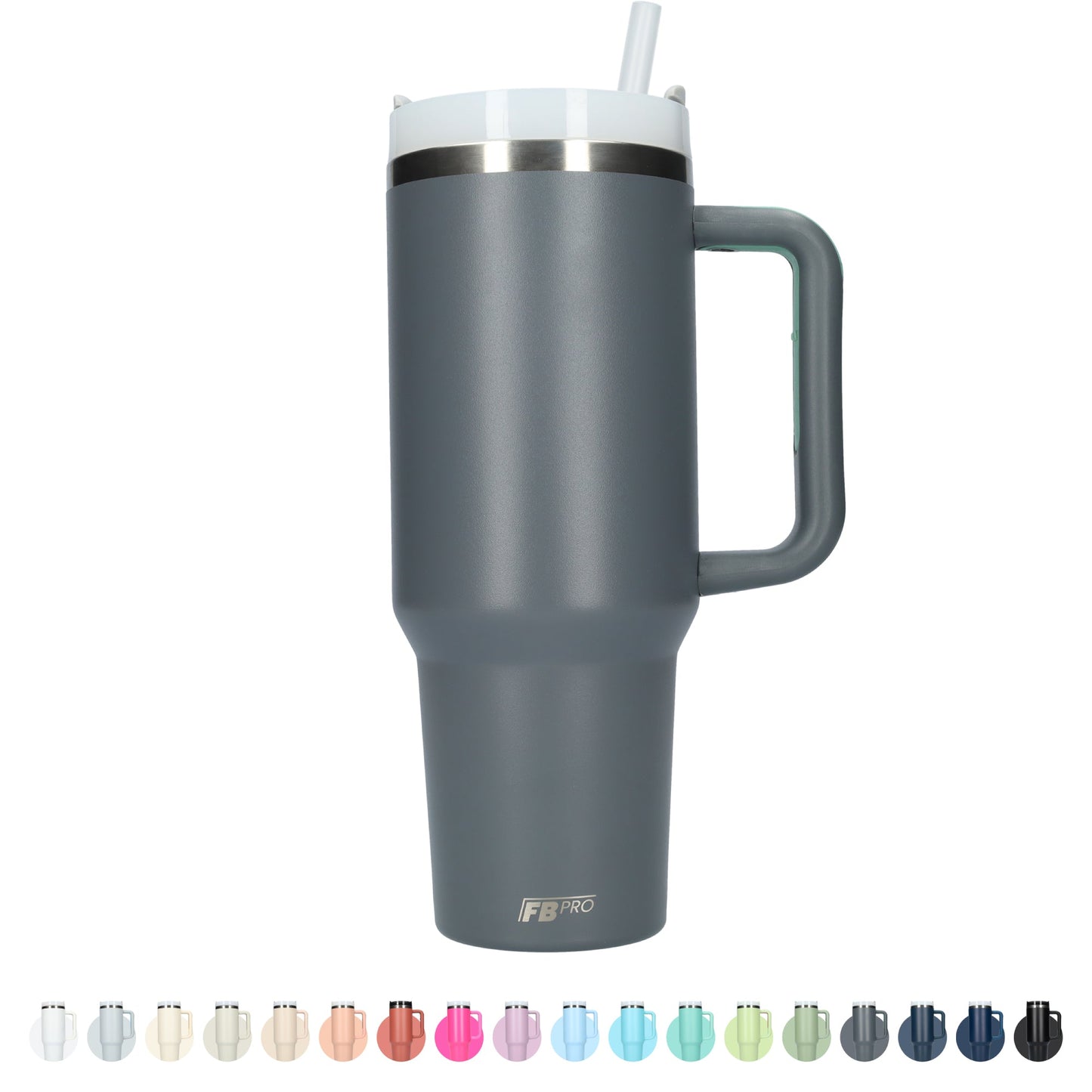 Thermos drinkbeker tumbler 1.2L met handvat en rietje - Thermosbeker - 1200 ML - Grijs
