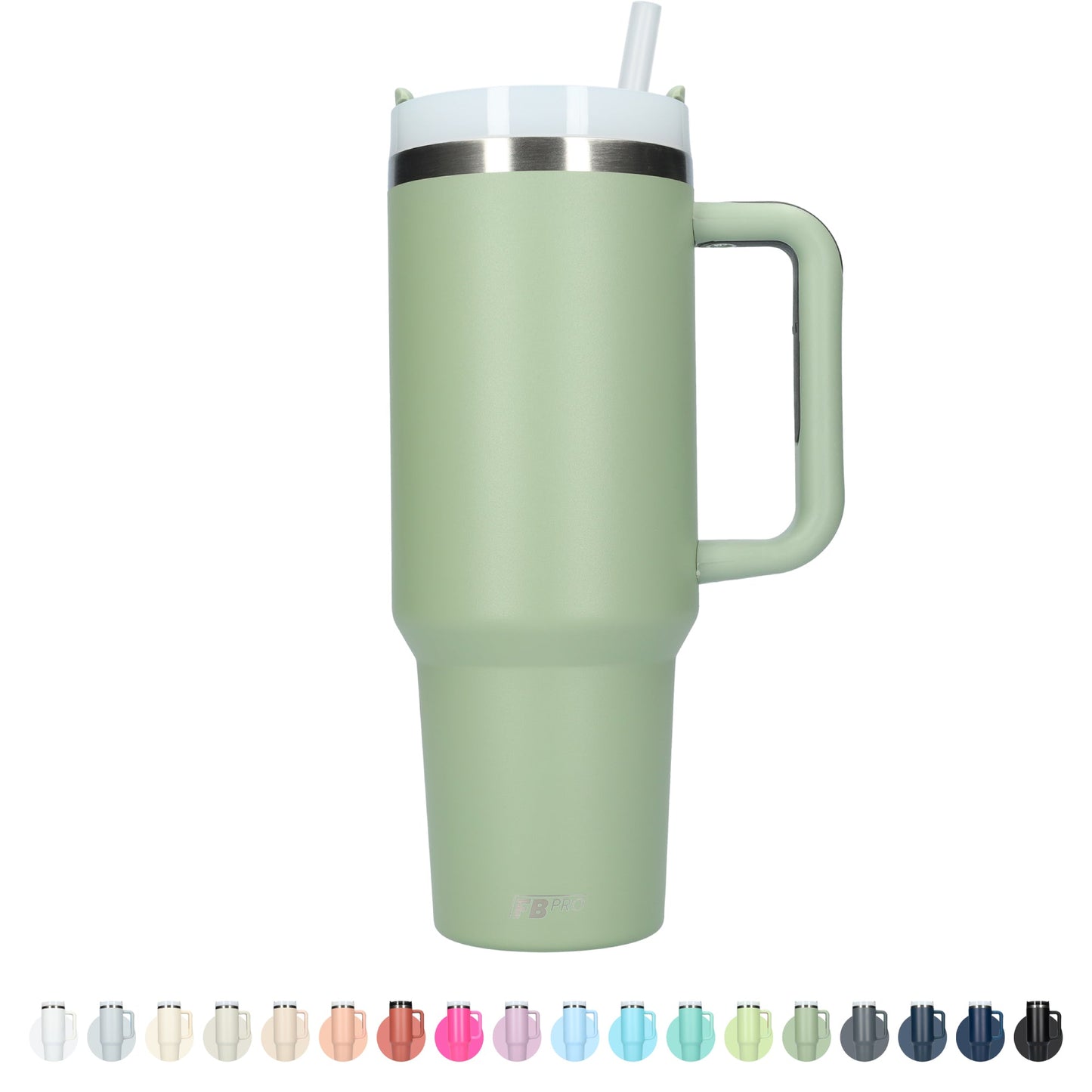 Thermos drinkbeker tumbler 1.2L met handvat en rietje - Thermosbeker - 1200 ML - Leger Groen