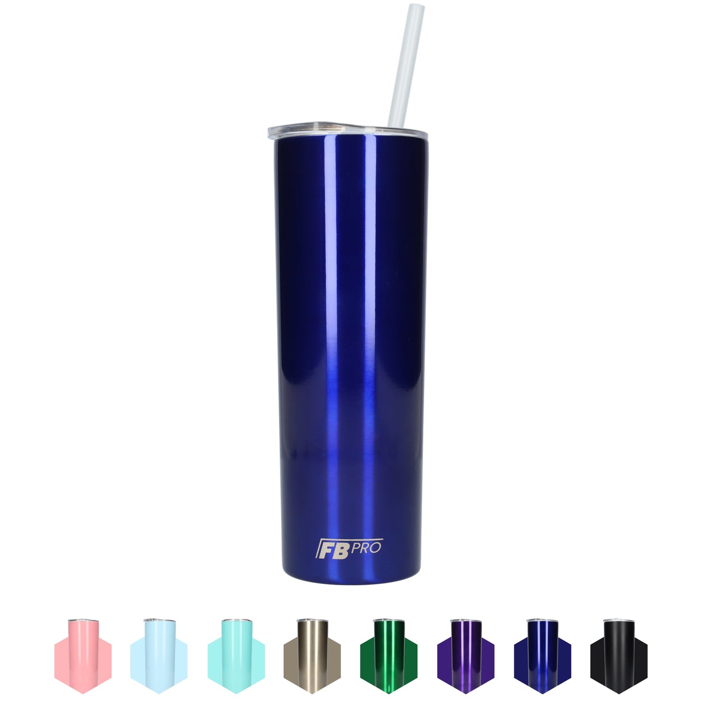 Slanke drinkbeker met rietje - 550 ML - RVS - Blauw