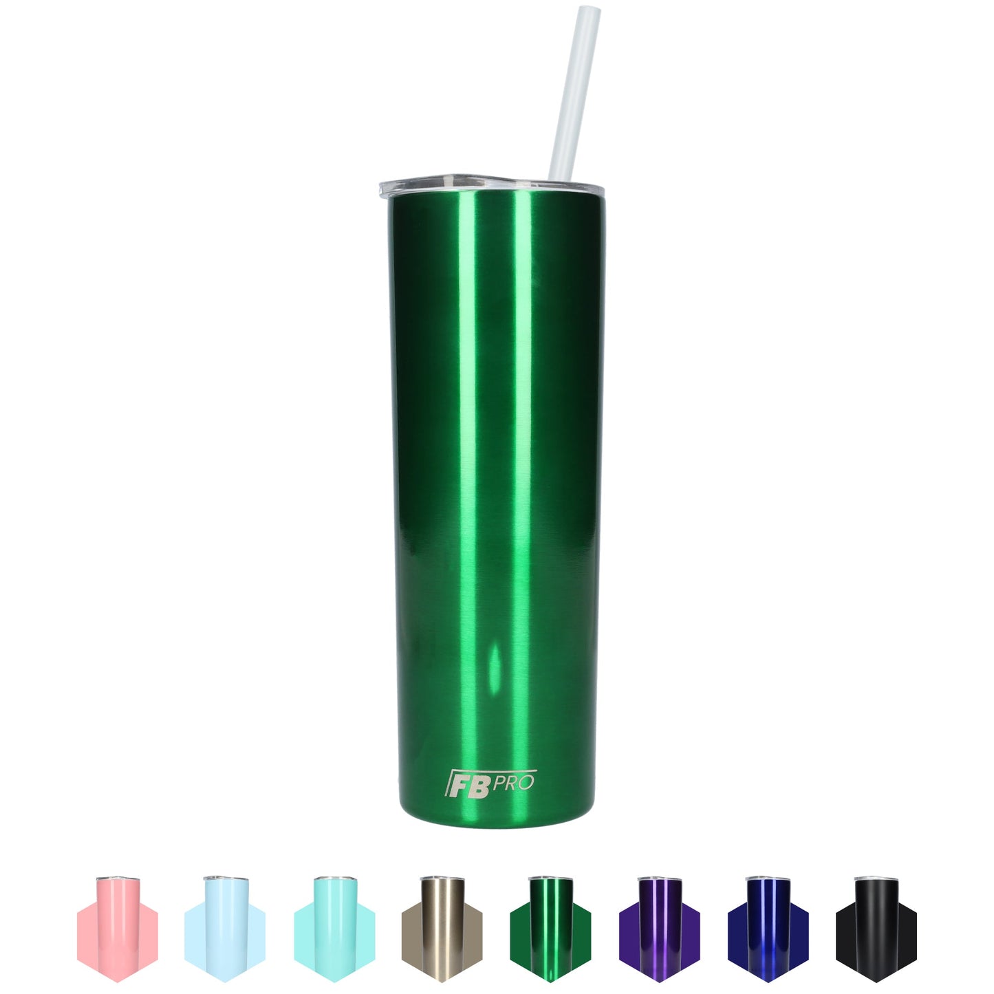 Slanke drinkbeker met rietje - 550 ML - RVS - Groen