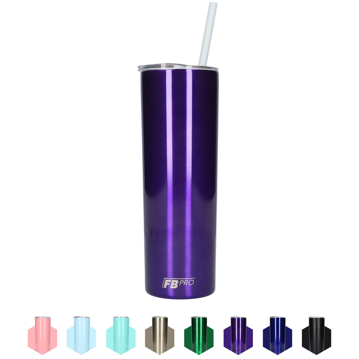 Slanke drinkbeker met rietje - 550 ML - RVS - Paars