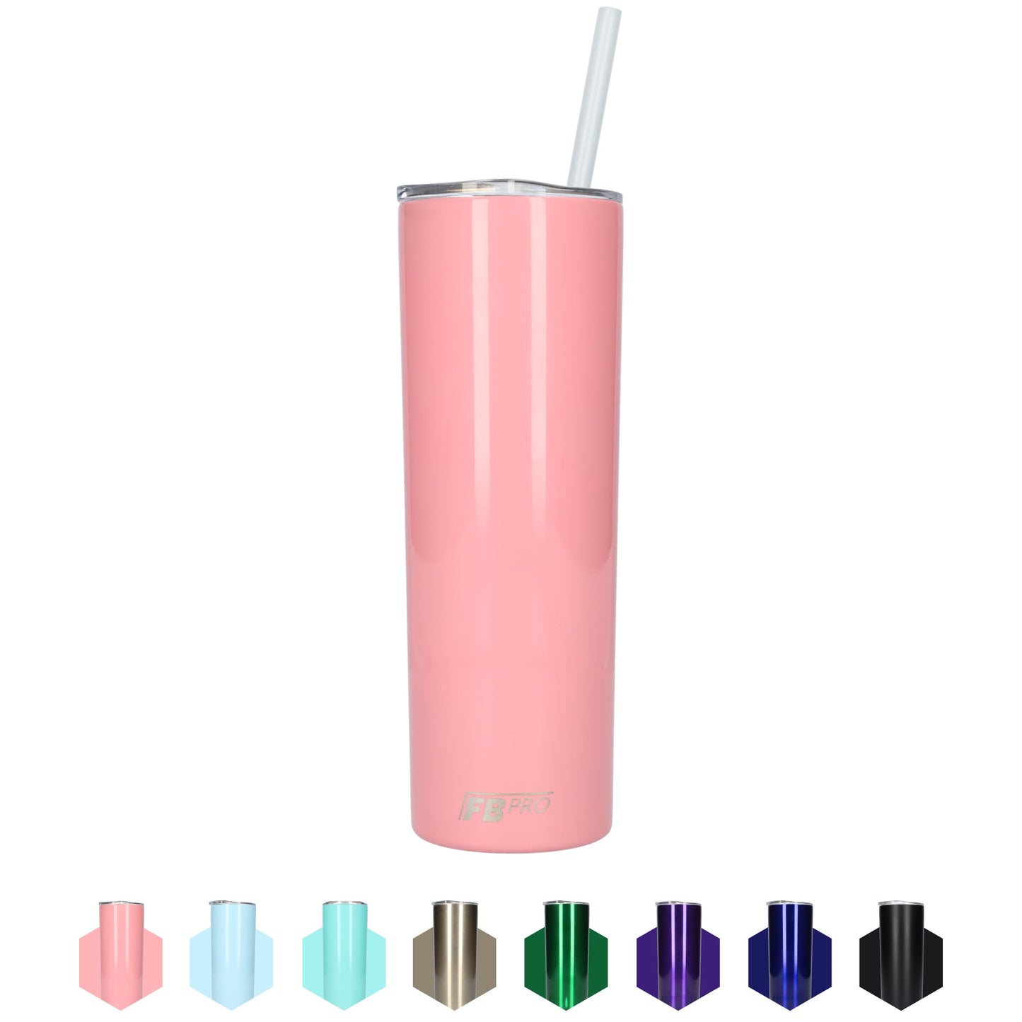 Slanke drinkbeker met rietje - 550 ML - RVS - Roze