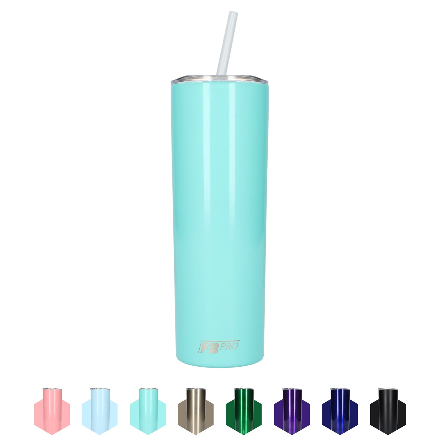 Slanke drinkbeker met rietje - 550 ML - RVS - Turquoise