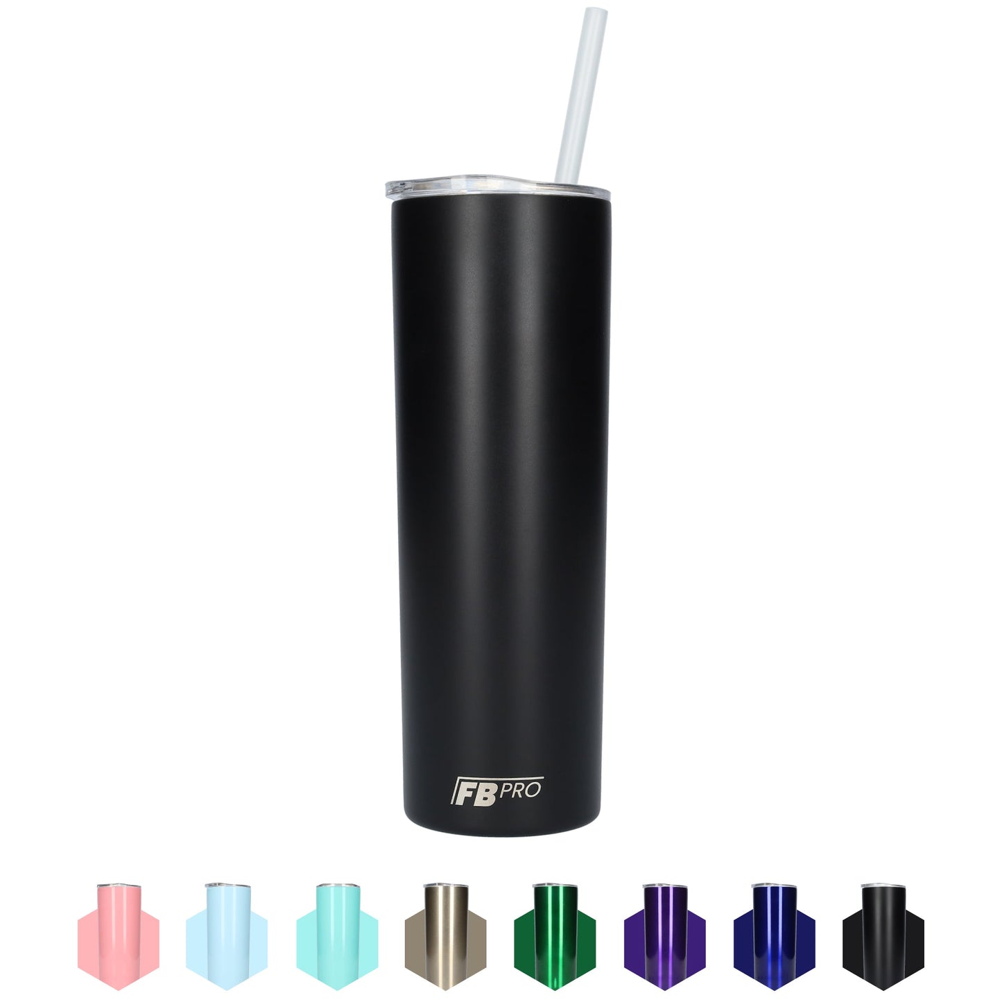 Slanke drinkbeker met rietje - 550 ML - RVS - Zwart
