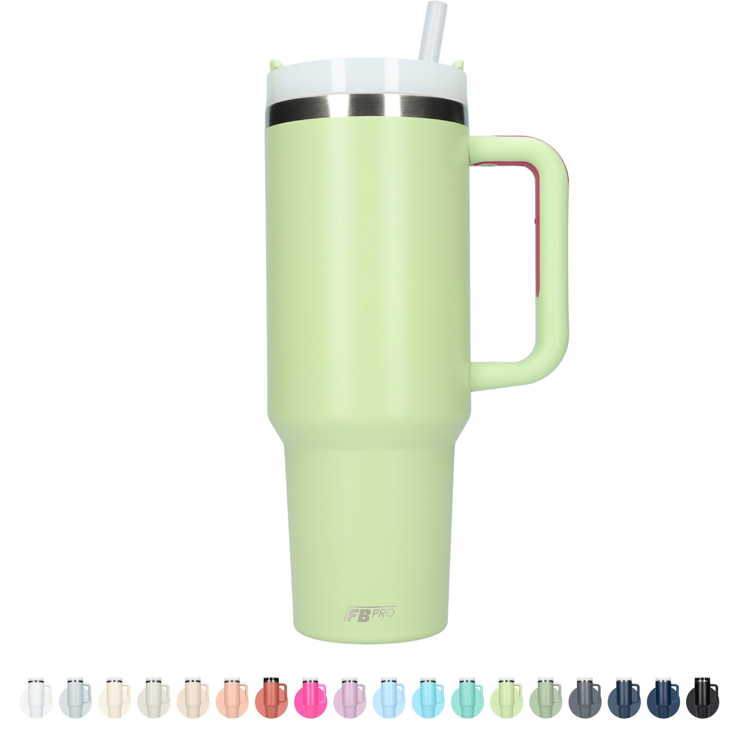Thermos drinkbeker tumbler 1.2L met handvat en rietje - Thermosbeker - 1200 ML - Lichtgroen