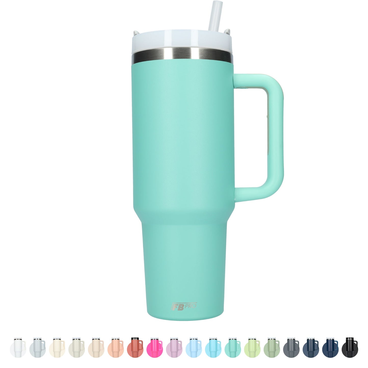 Thermos drinkbeker tumbler 1.2L met handvat en rietje - Therosbeker - 1200 ML - Turquoise
