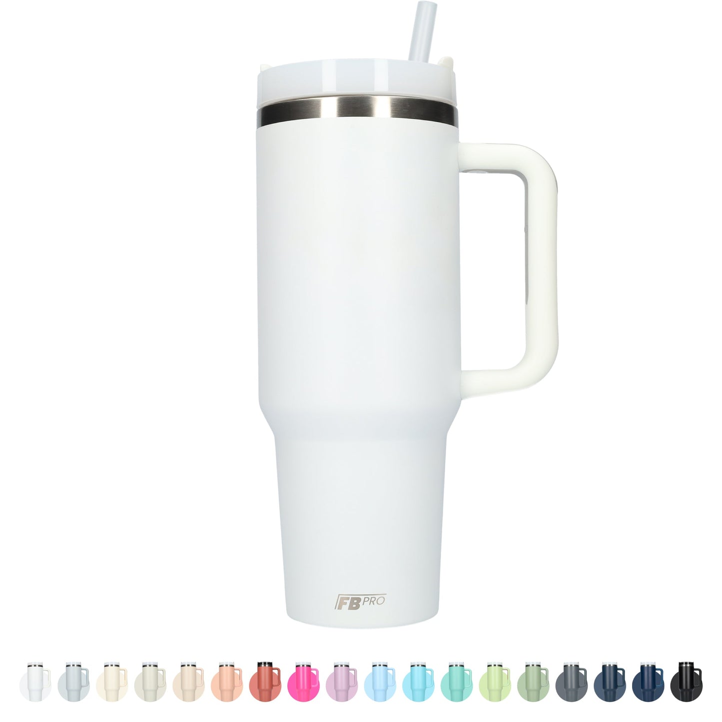 Thermos drinkbeker tumbler 1.2L met handvat en rietje - Thermosbeker - 1200 ML - Wit