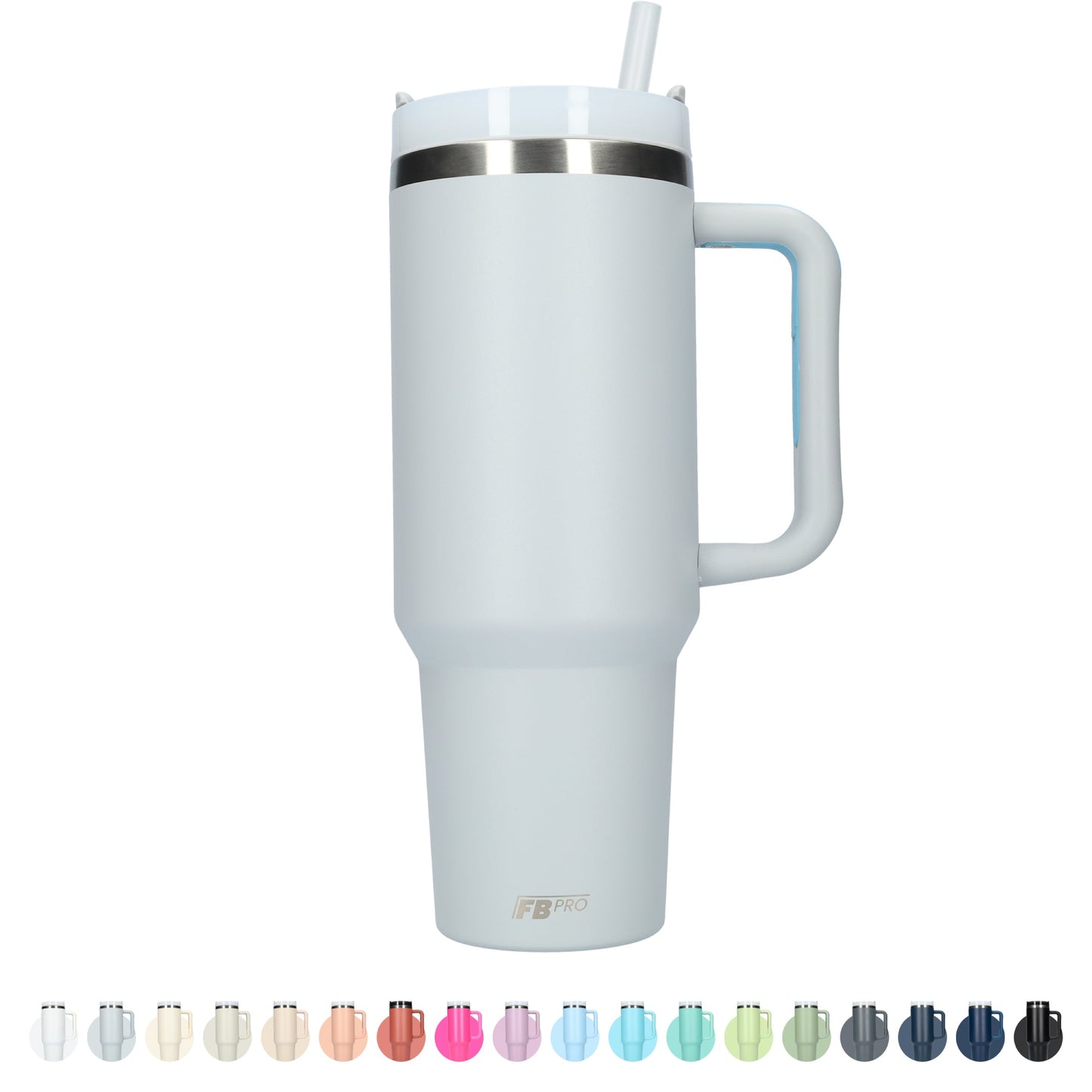 Thermos drinkbeker tumbler 1.2L met handvat en rietje - Thermosbeker - 1200 ML - Grijs